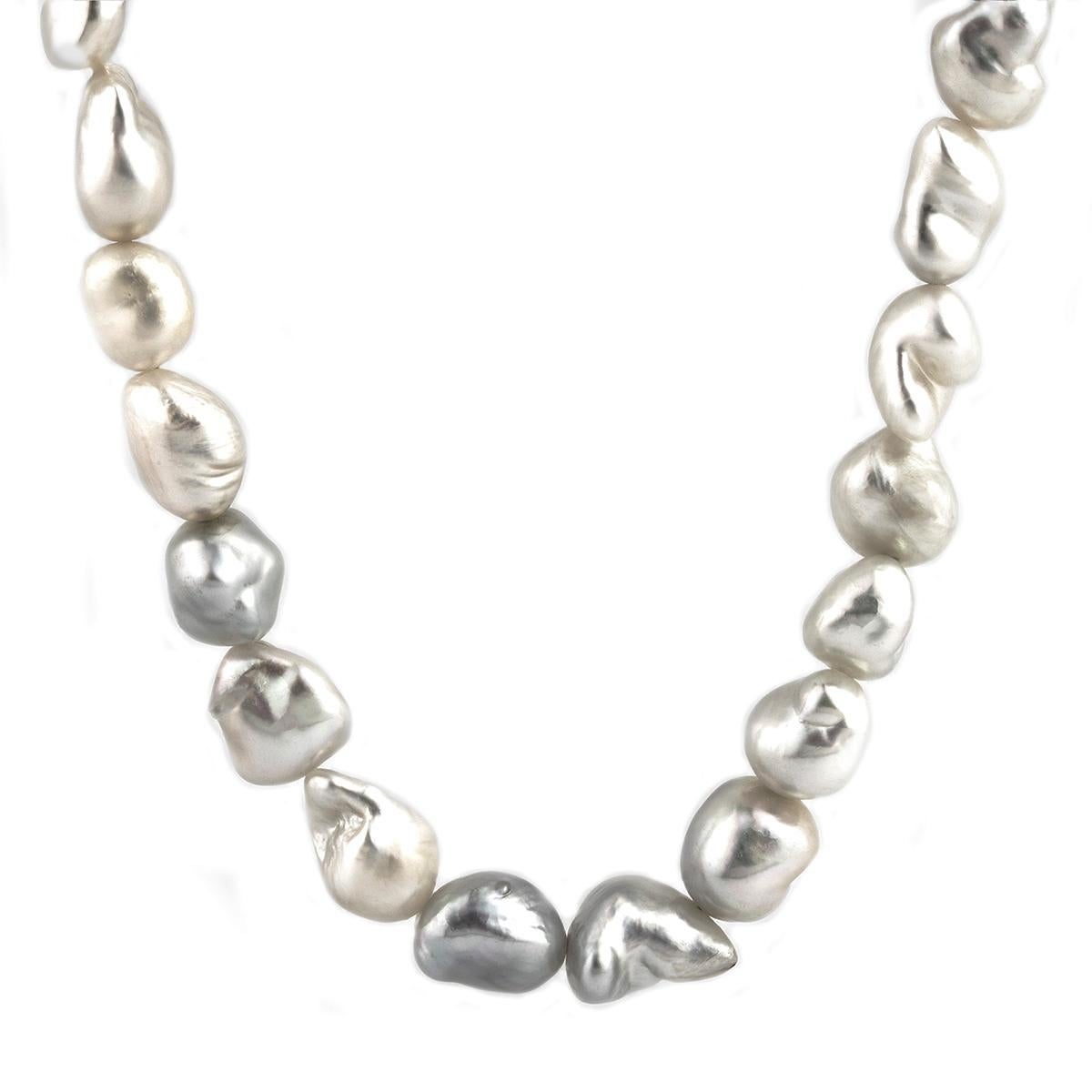Large Grey, Cream and White Keshi Pearl Necklace on 9 Carat Gold