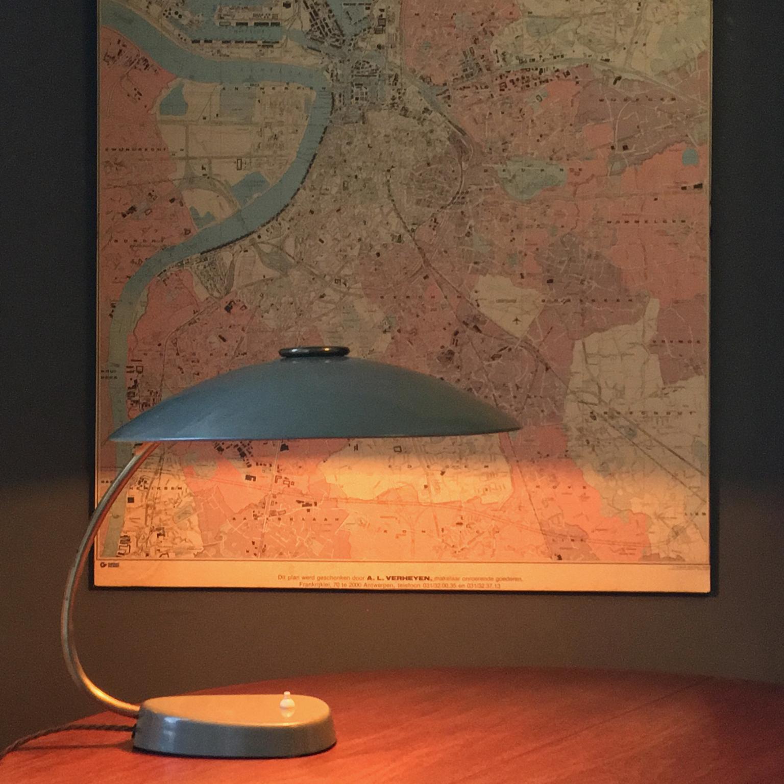Mid-Century Modern Large Grey Desk Lamp with Brass Details by LBL, Germany, 1950s For Sale