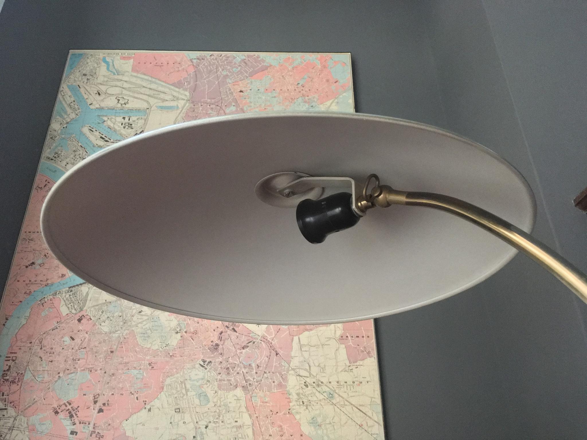 Large Grey Desk Lamp with Brass Details by LBL, Germany, 1950s In Good Condition For Sale In London, GB