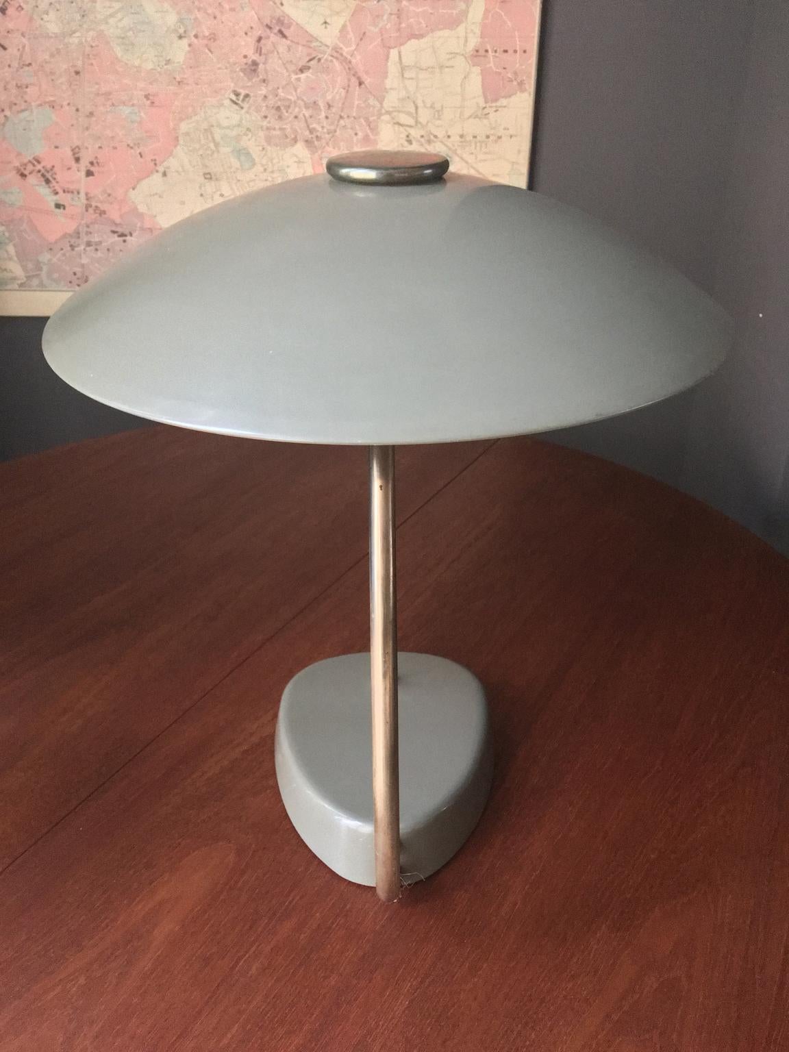 Aluminum Large Grey Desk Lamp with Brass Details by LBL, Germany, 1950s For Sale