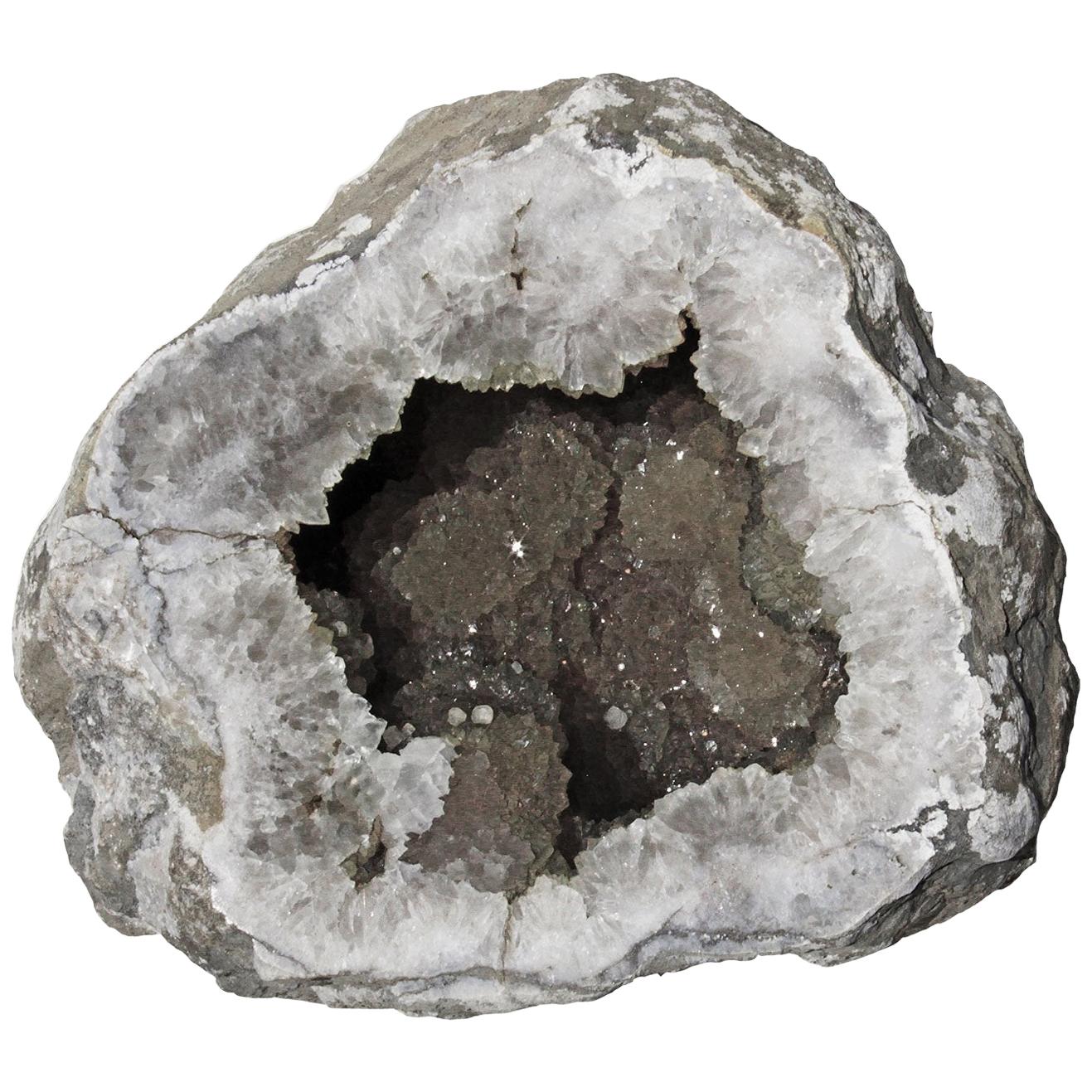 Large Grey Druzy Quartz Keokuk Geode
