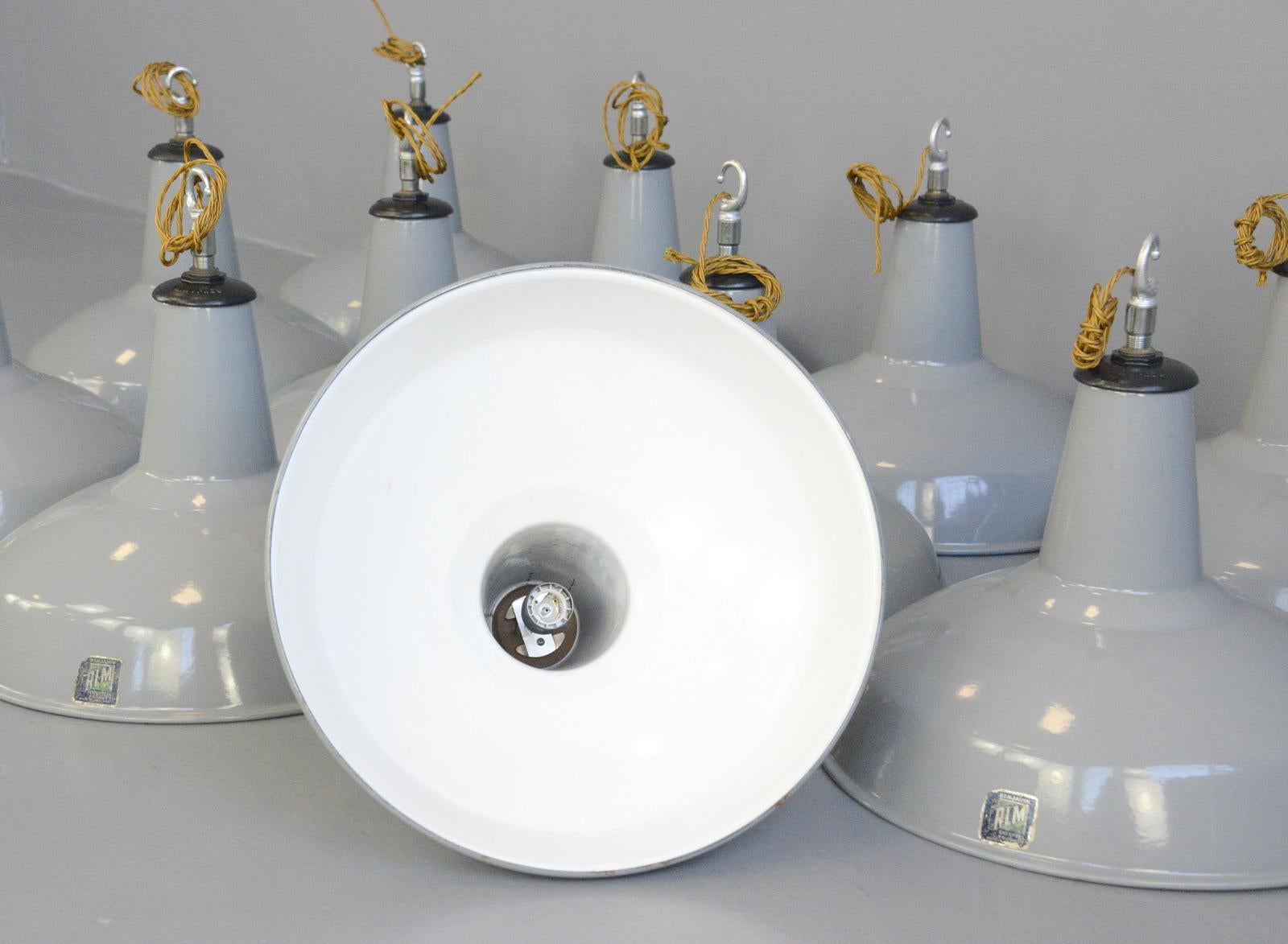 Large Grey Enamel Factory Lights By Benjamin Circa 1950s 4