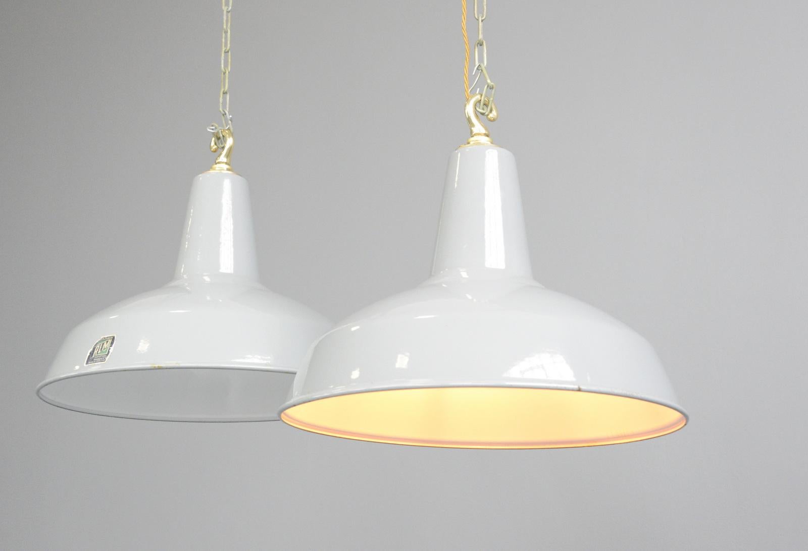 English Large Grey Enamel Factory Lights by Benjamin, circa 1950s