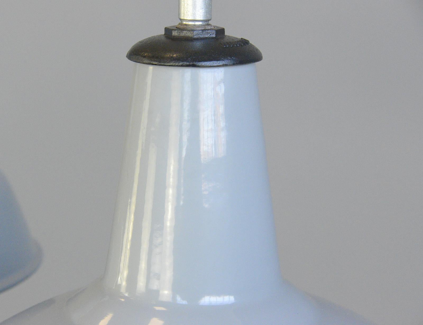 Large Grey Enamel Factory Lights By Benjamin Circa 1950s In Good Condition In Gloucester, GB