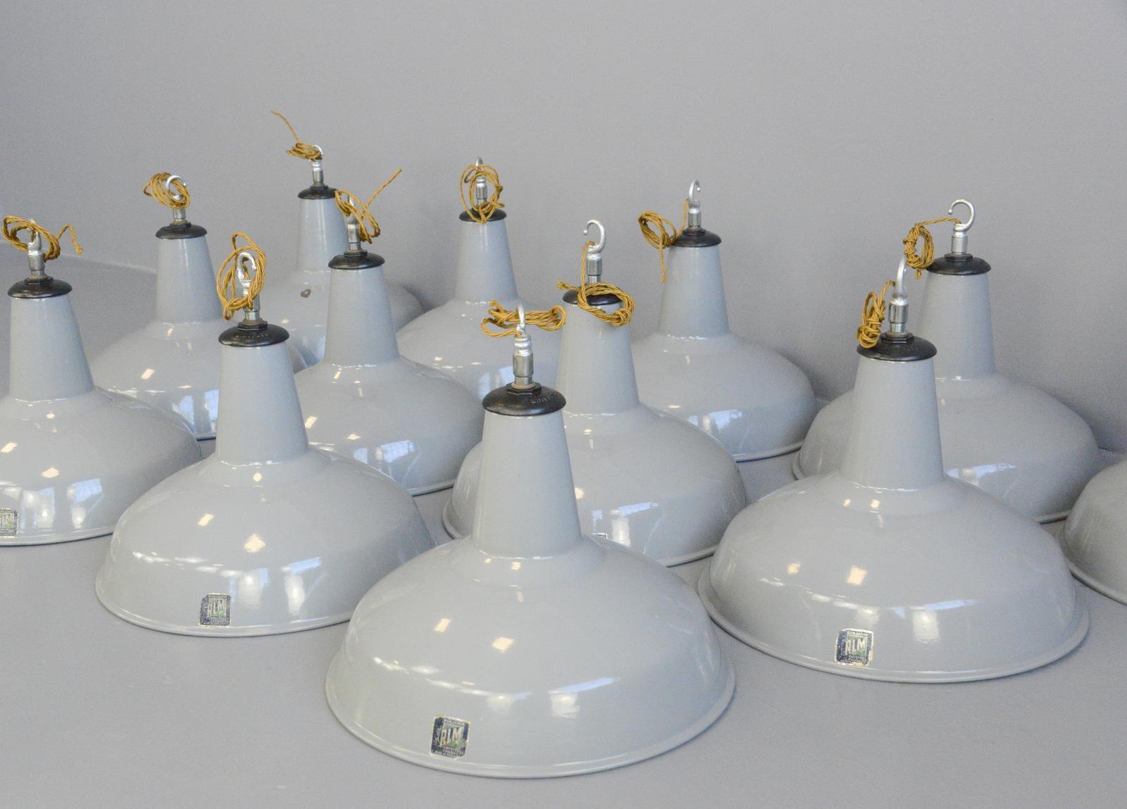 Large Grey Enamel Factory Lights By Benjamin Circa 1950s 2