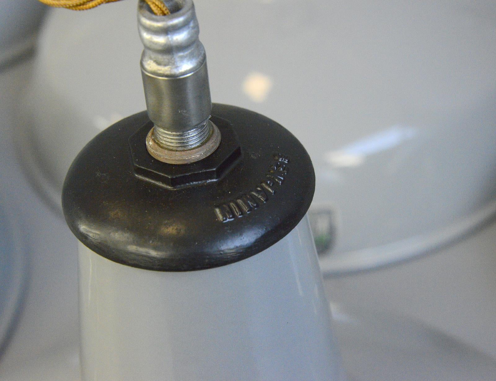 Large Grey Enamel Factory Lights By Benjamin Circa 1950s 3