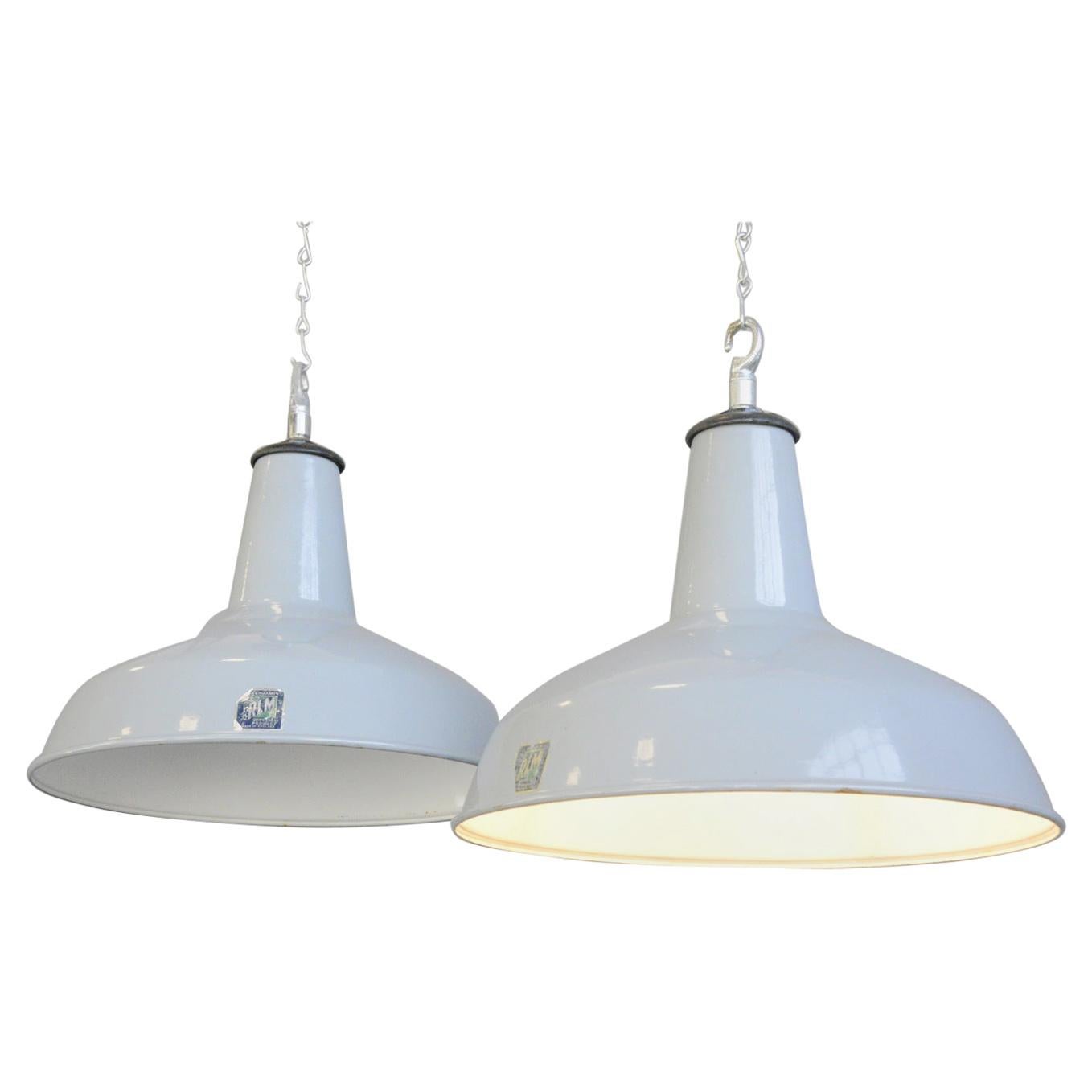 Large Grey Enamel Factory Lights By Benjamin Circa 1950s