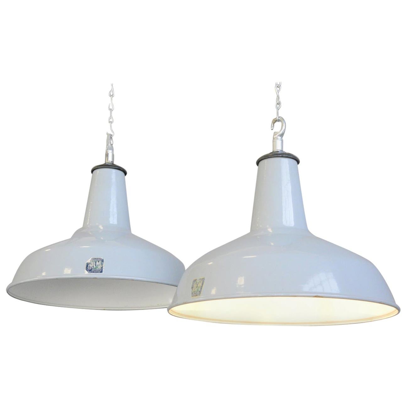 Large Grey Enamel Factory Lights by Benjamin, circa 1950s