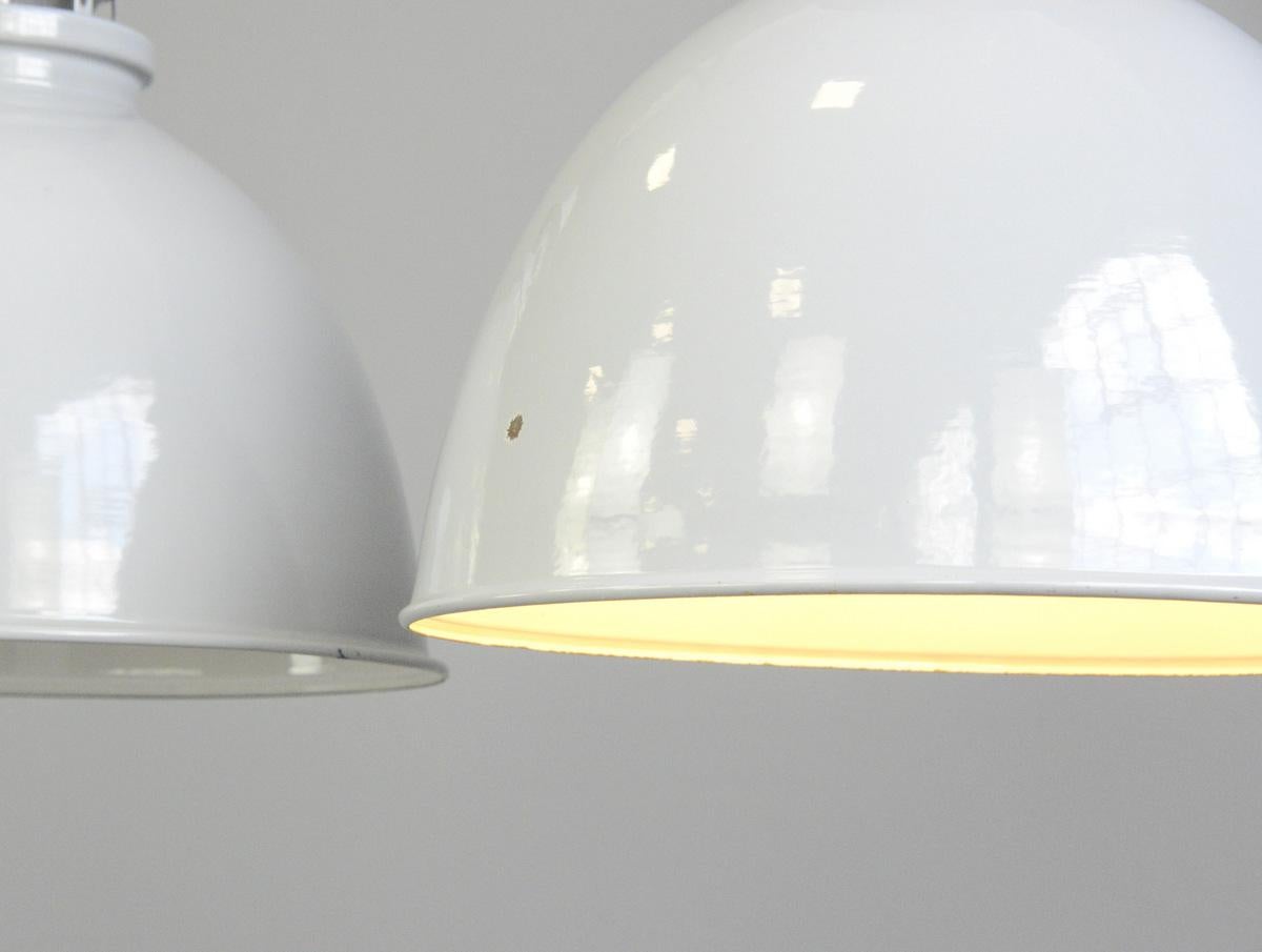 Industrial Large Grey Enamel Factory Lights by Thorlux, circa 1950s