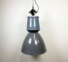 Large Grey Enamel Industrial Factory Lamp from Elektrosvit, 1960s
