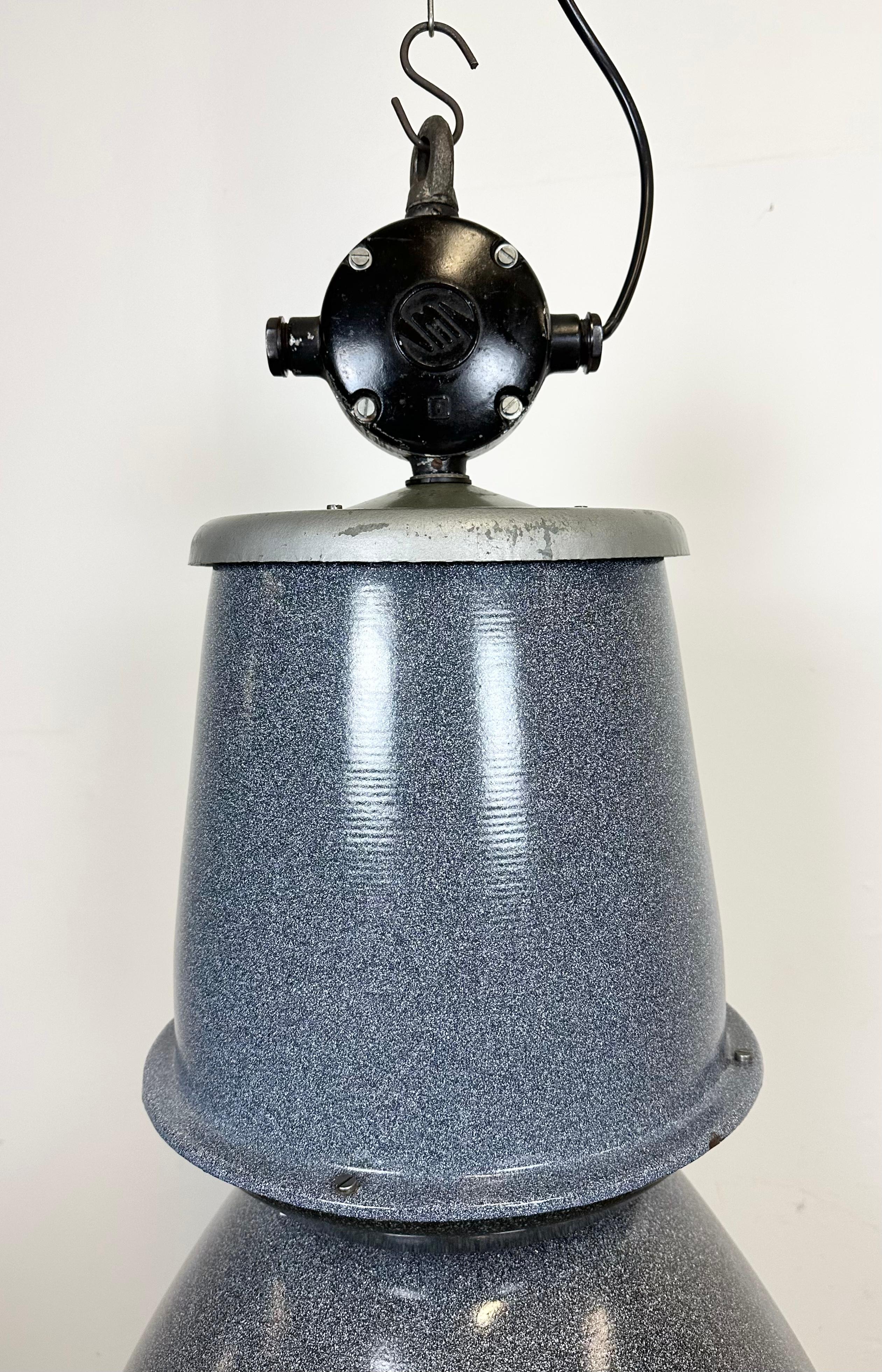Czech Large Grey Enamel Industrial Factory Lamp from Elektrosvit, 1960s For Sale