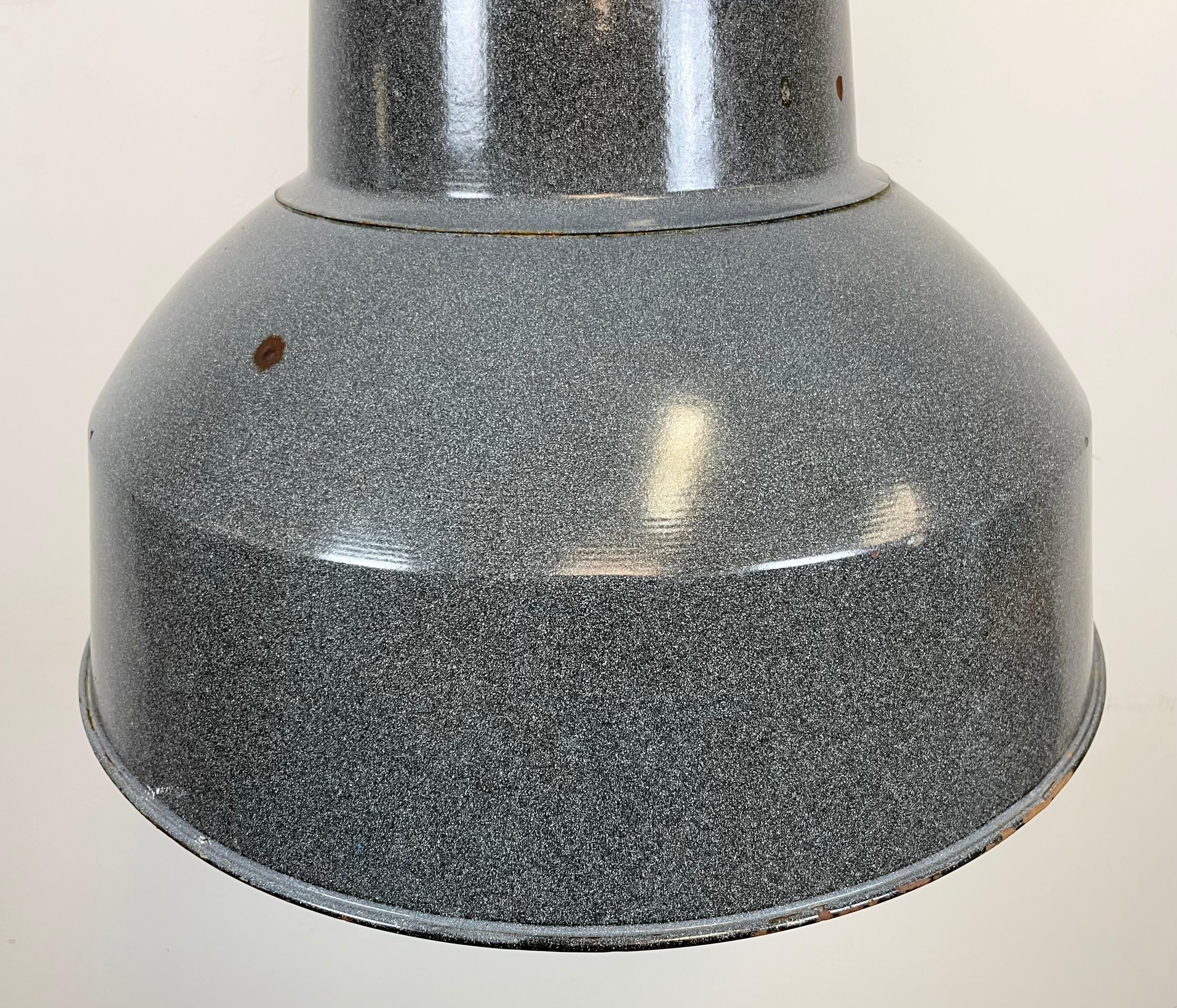 Large Grey Enamel Industrial Factory Lamp from Elektrosvit, 1960s For Sale 2