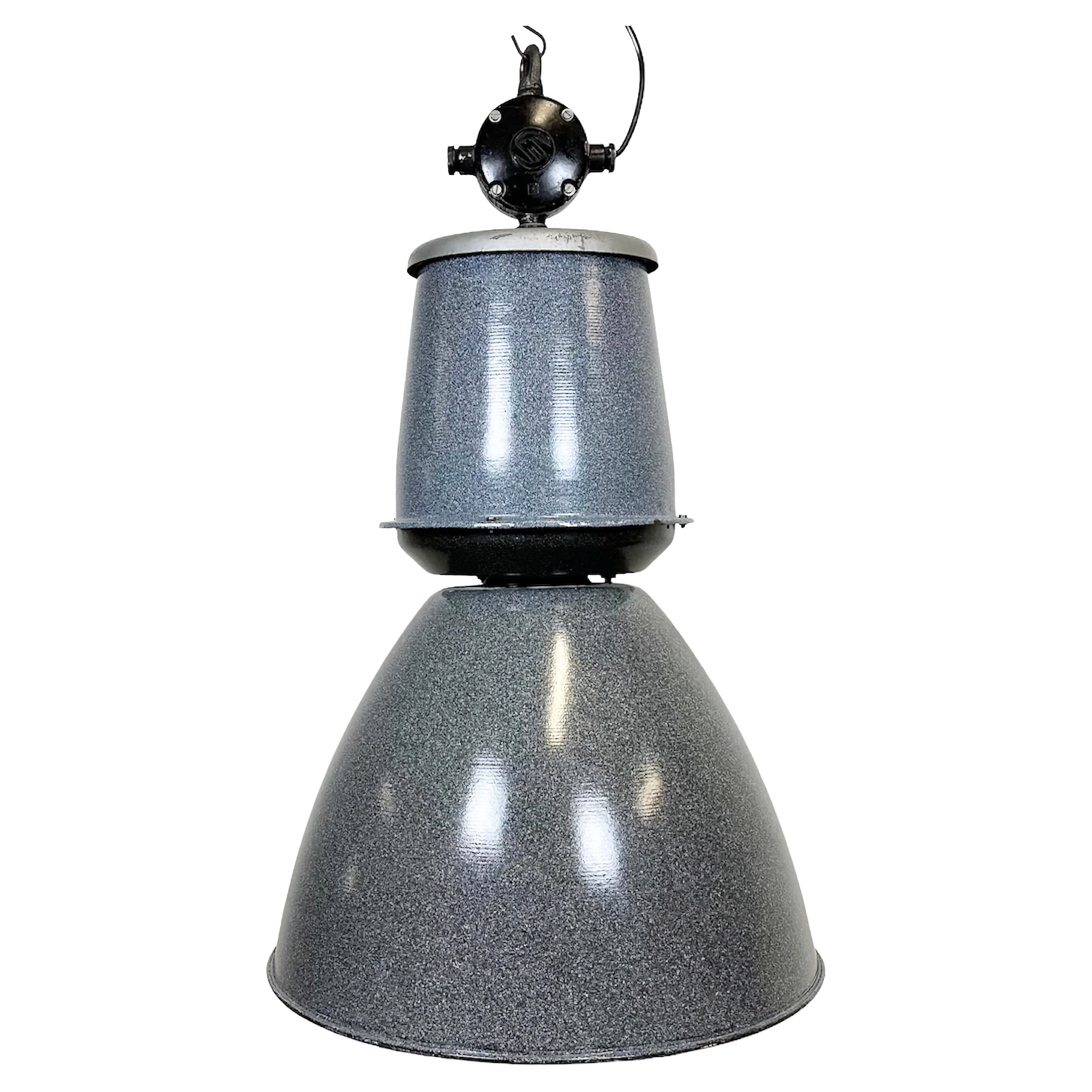 Large Grey Enamel Industrial Factory Lamp from Elektrosvit, 1960s For Sale