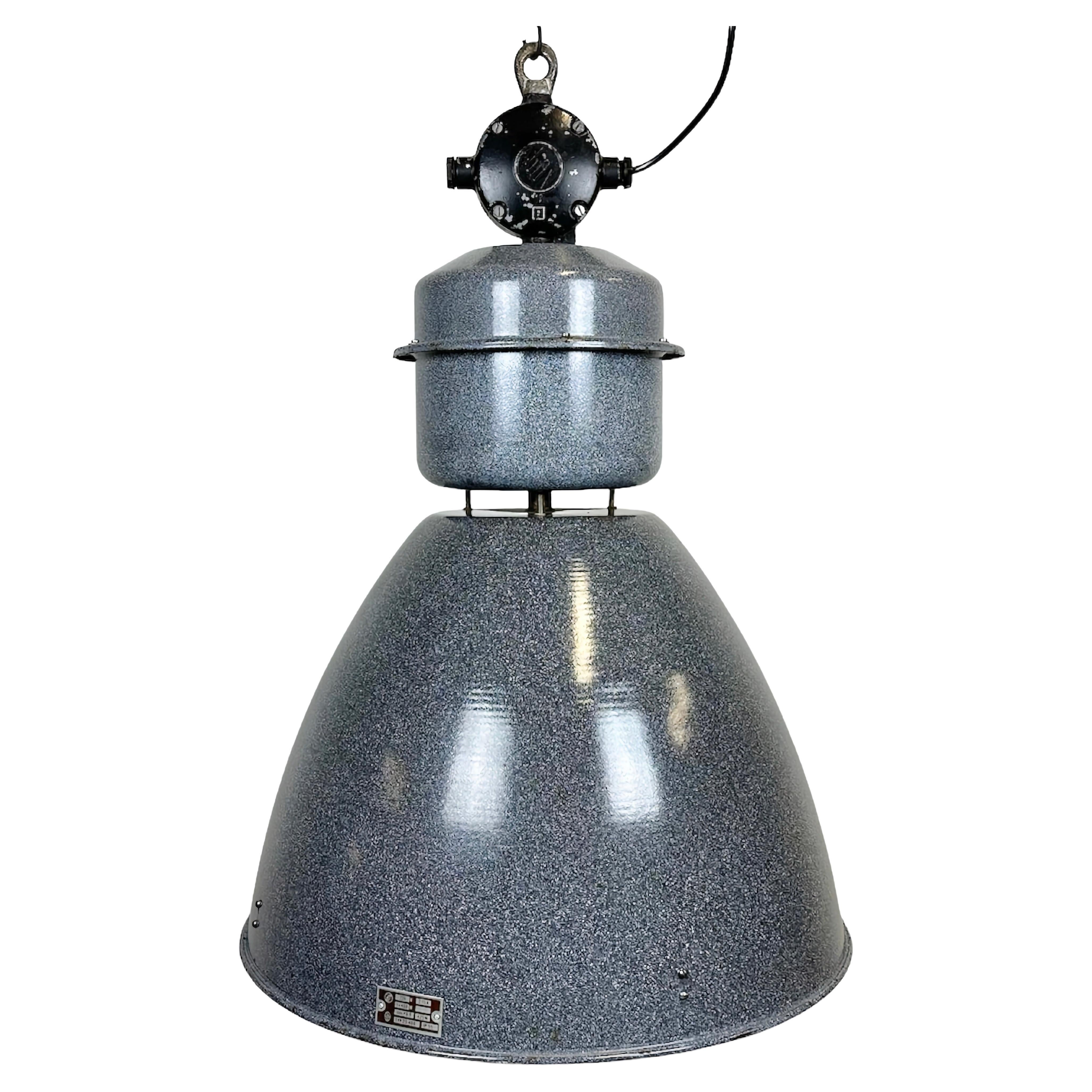 Large Grey Enamel Industrial Factory Lamp from Elektrosvit, 1960s For Sale