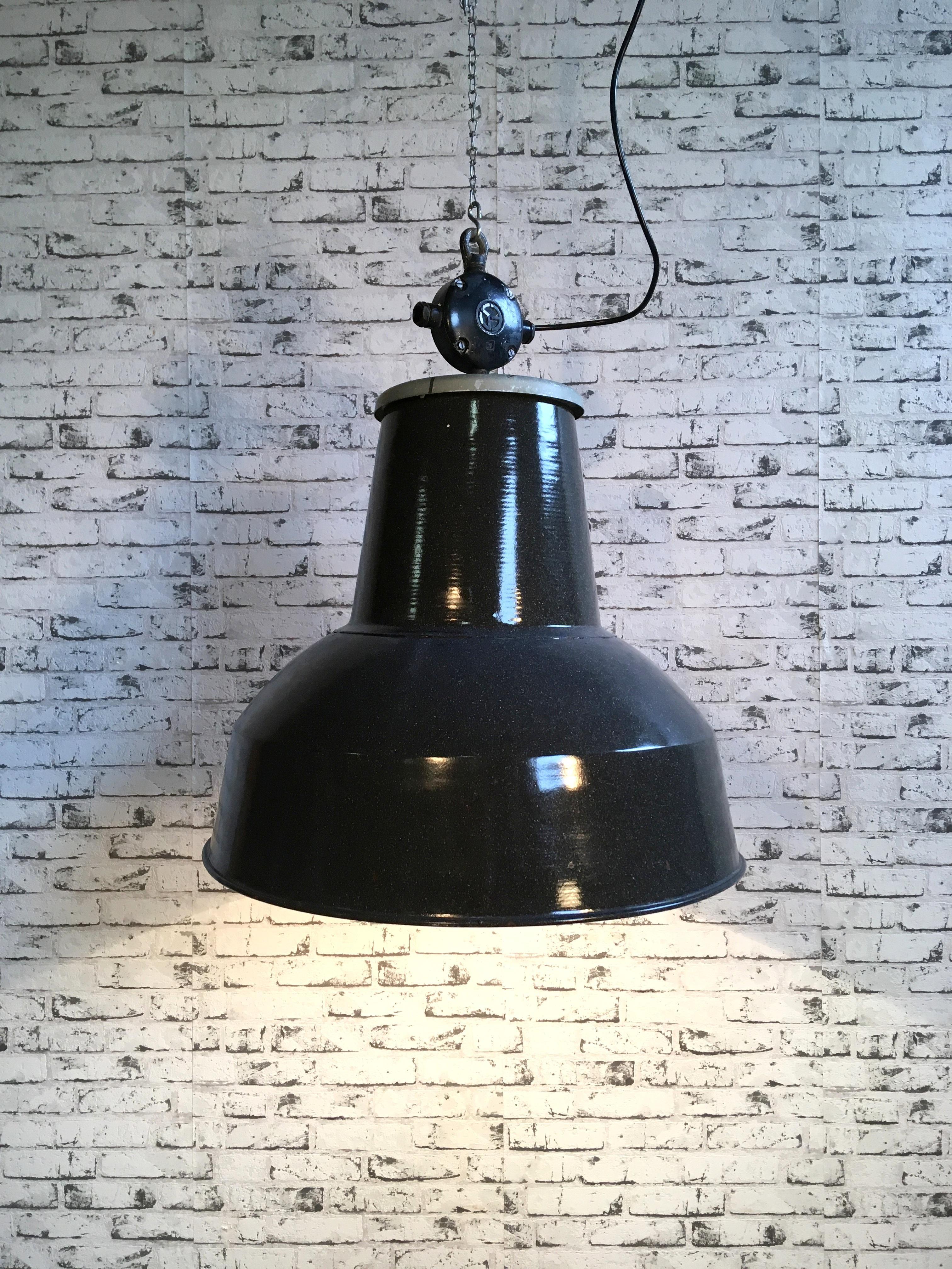20th Century Large Grey Enamel Industrial Pendant Lamp, 1950s