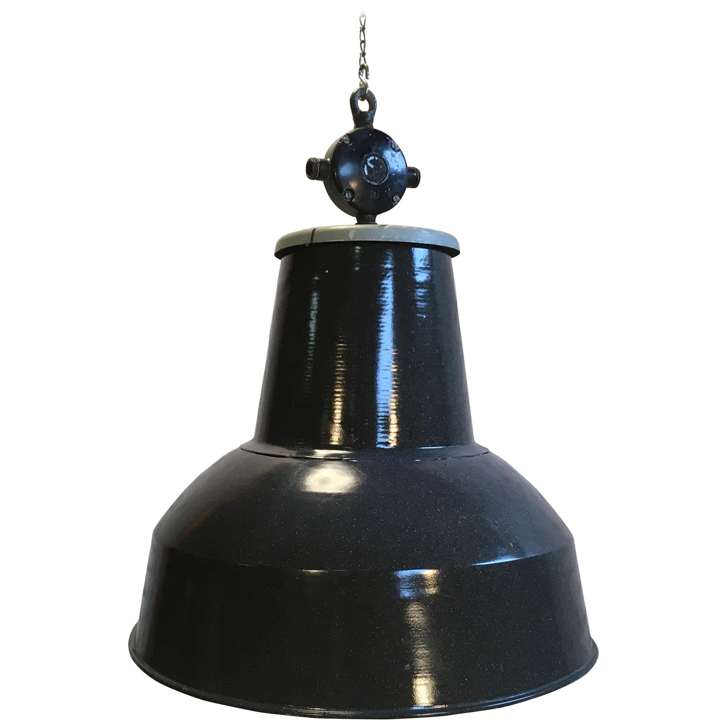 Large Grey Enamel Industrial Pendant Lamp, 1950s