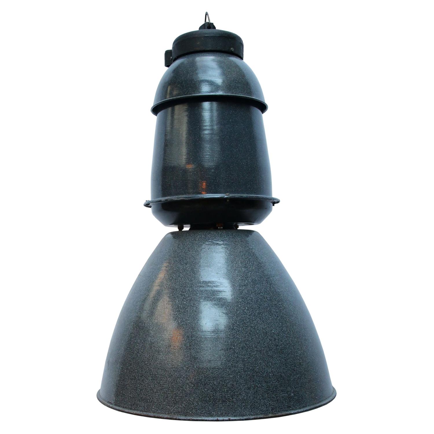 Large Grey Enamel Vintage Industrial Train Station Pendant Light