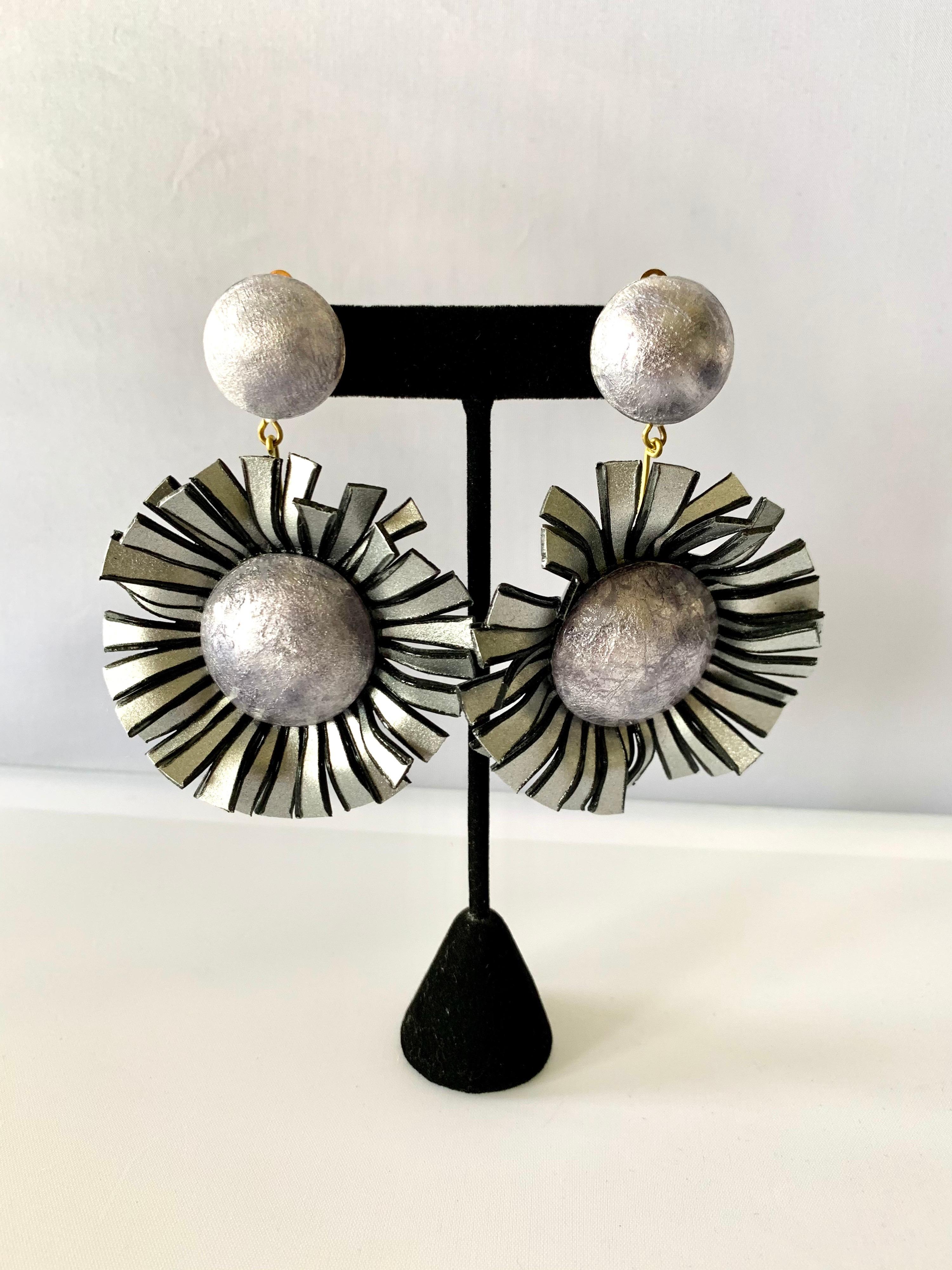 grey statement earrings