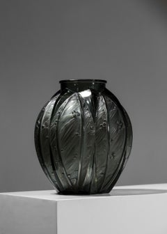 Large Grey Glass Vase by Verlys from the 1940s