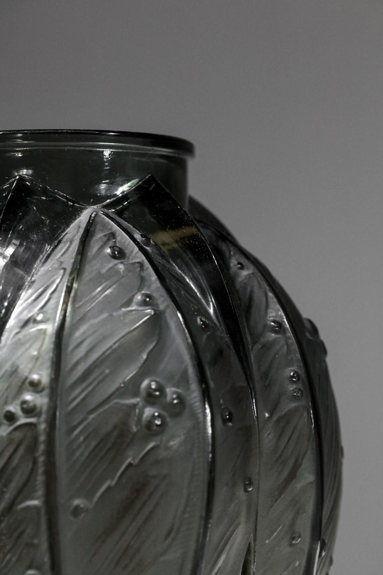 Mid-20th Century Large Grey Glass Vase by Verlys from the 1940s For Sale