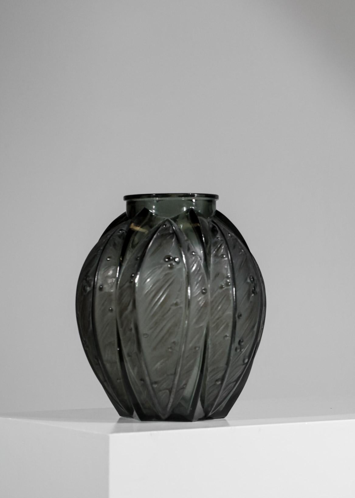 Large Grey Glass Vase by Verlys from the 1940s 2