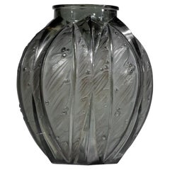Large Grey Glass Vase by Verlys from the 1940s