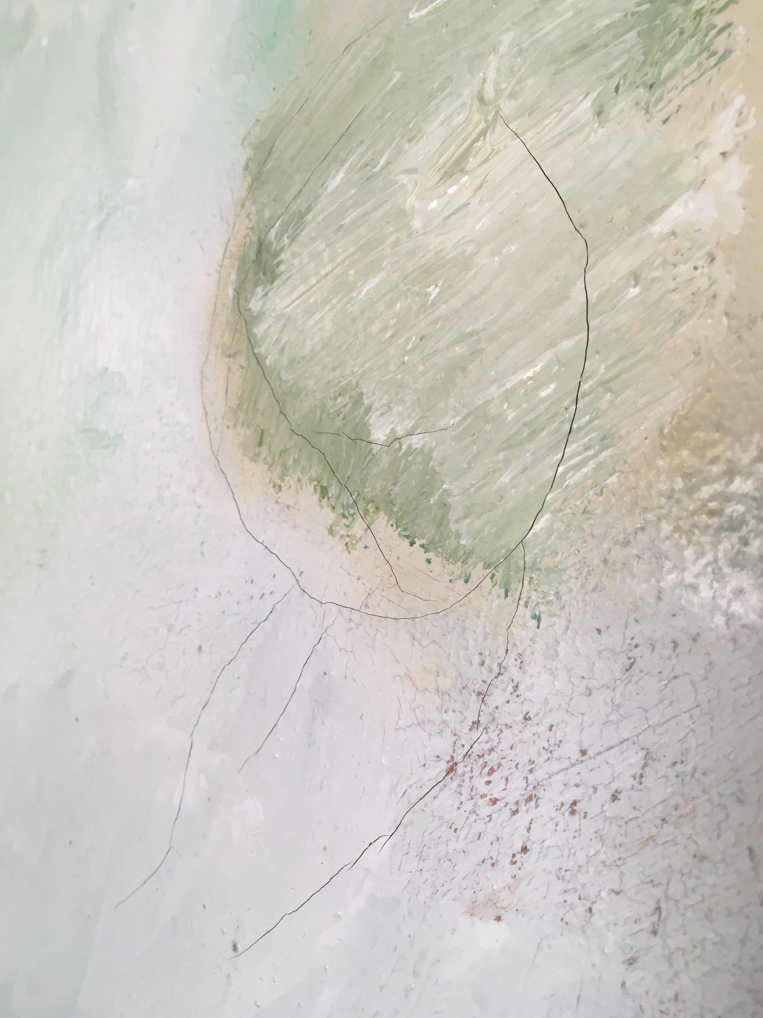 Grande huile sur toile abstraite grise et verte par Beverley Downie, 1978, cadre d'origine en vente 5