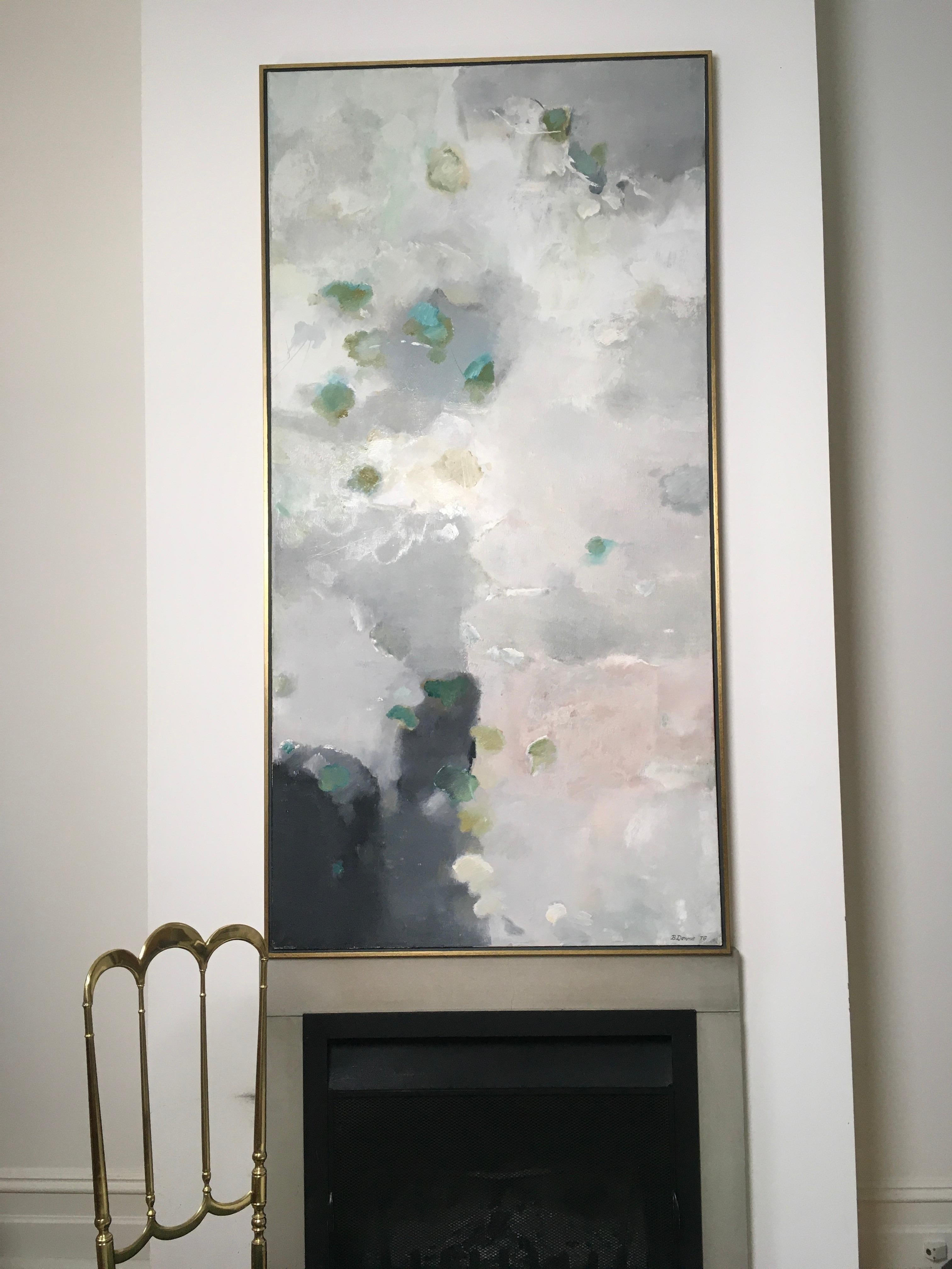 A very large framed oil on canvas by extensively exhibited Australian artist, Beverley Downie. 

Downie's keen interest in opera has always influenced her work. She is an action painter in the tradition of Willem de Kooning, but in a more gentle and