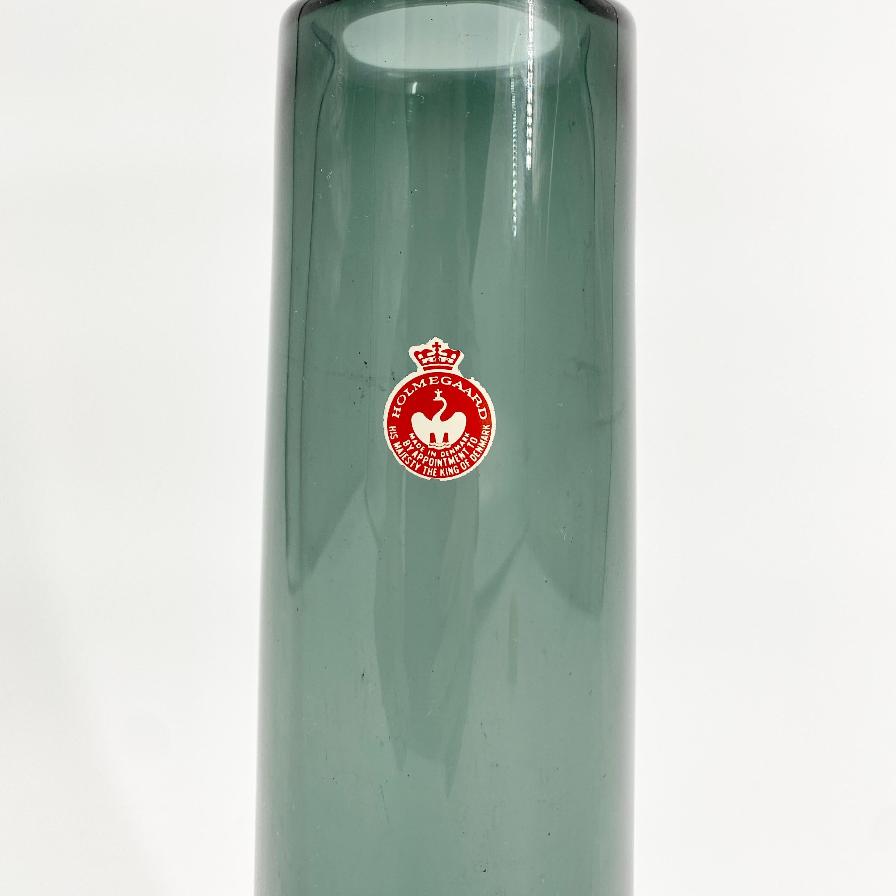 Scandinavian Modern Large Grey Green Danish Glass Vase by Per Lutken for Holmegaard 1960s For Sale