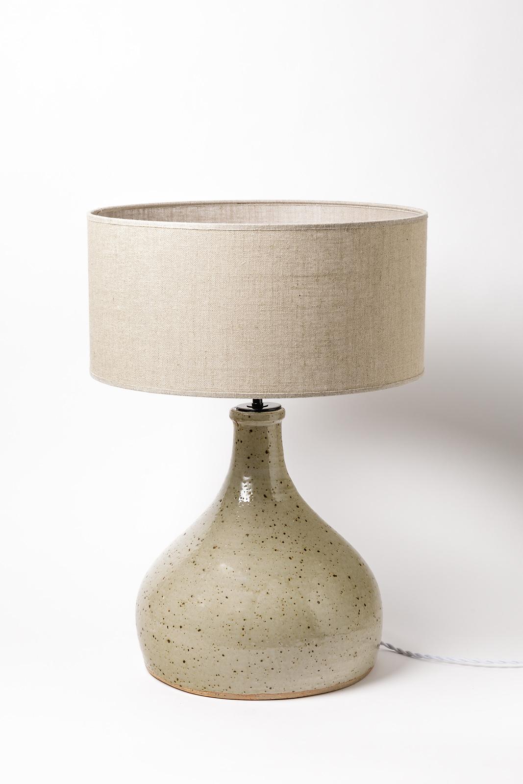 Mid-Century Modern Large grey handmade stoneware ceramic table lamp by Migeon La Borne 1979  For Sale