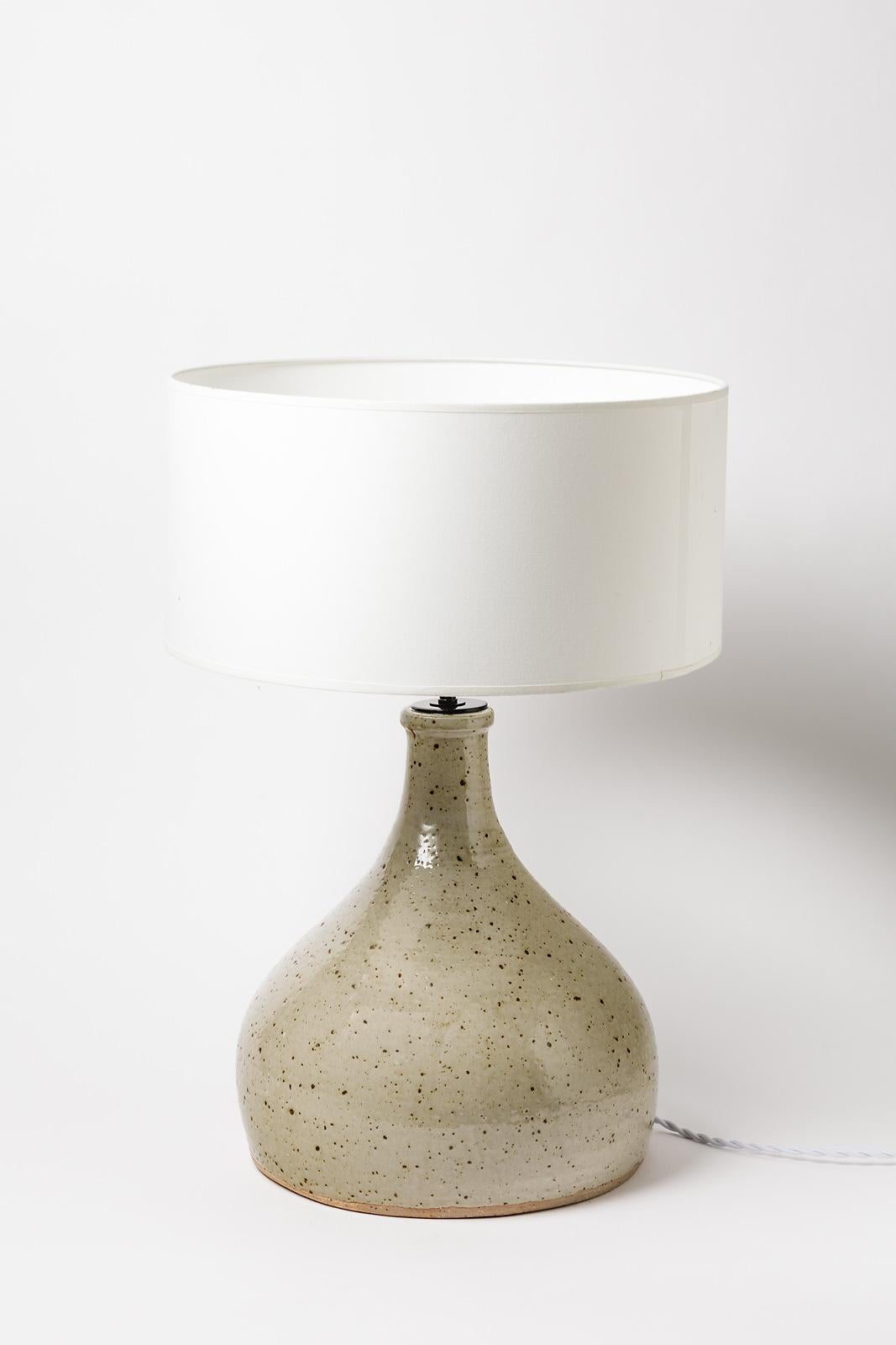 French Large grey handmade stoneware ceramic table lamp by Migeon La Borne 1979  For Sale
