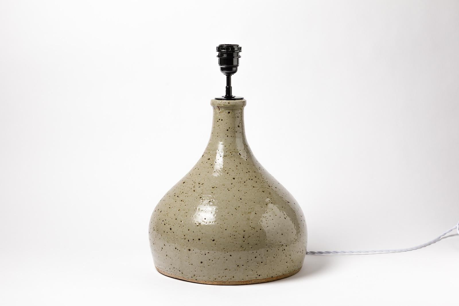 20th Century Large grey handmade stoneware ceramic table lamp by Migeon La Borne 1979  For Sale