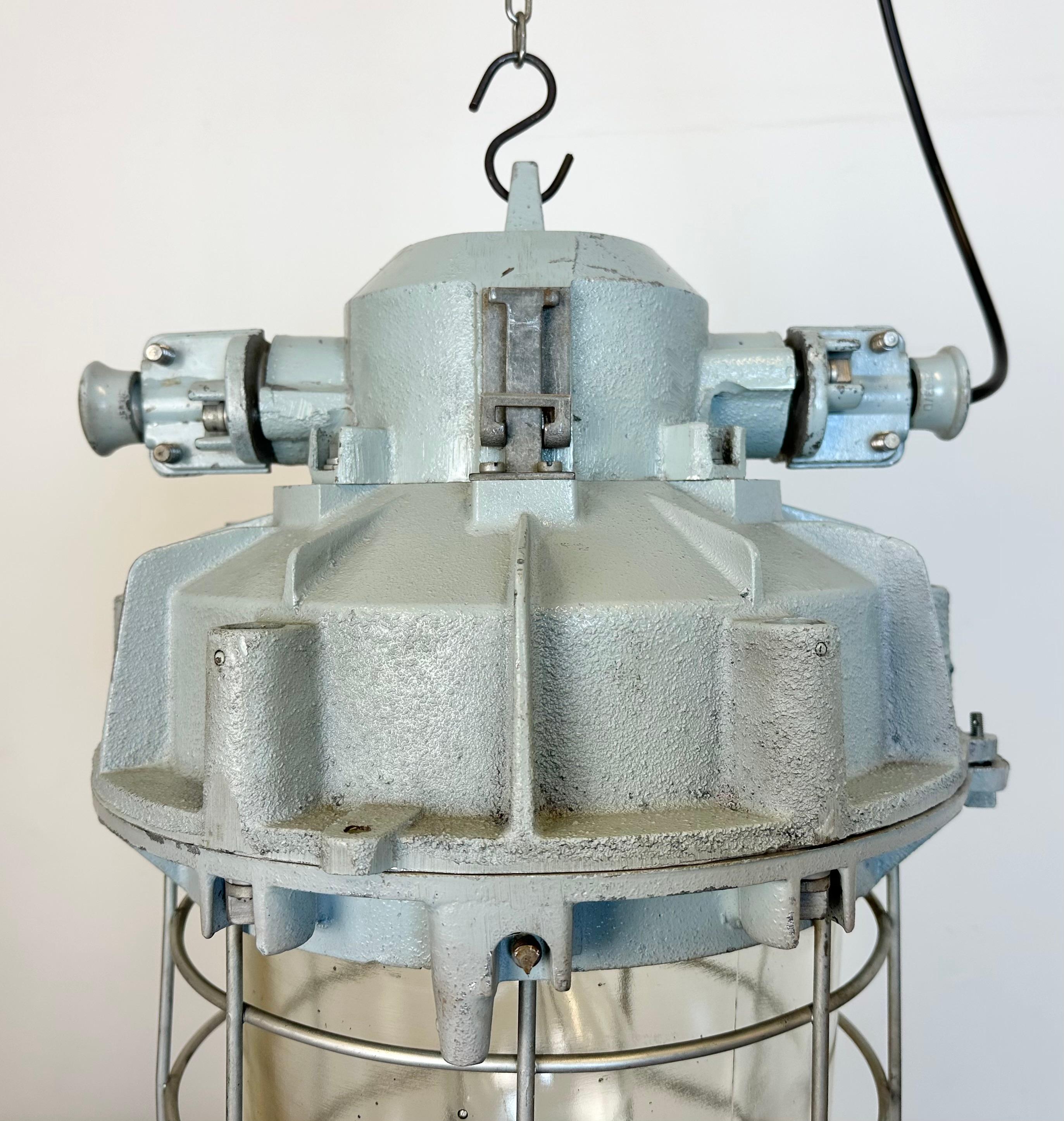 Large Grey Industrial Bunker  Light with Iron Cage from Elektrosvit, 1970s For Sale 10