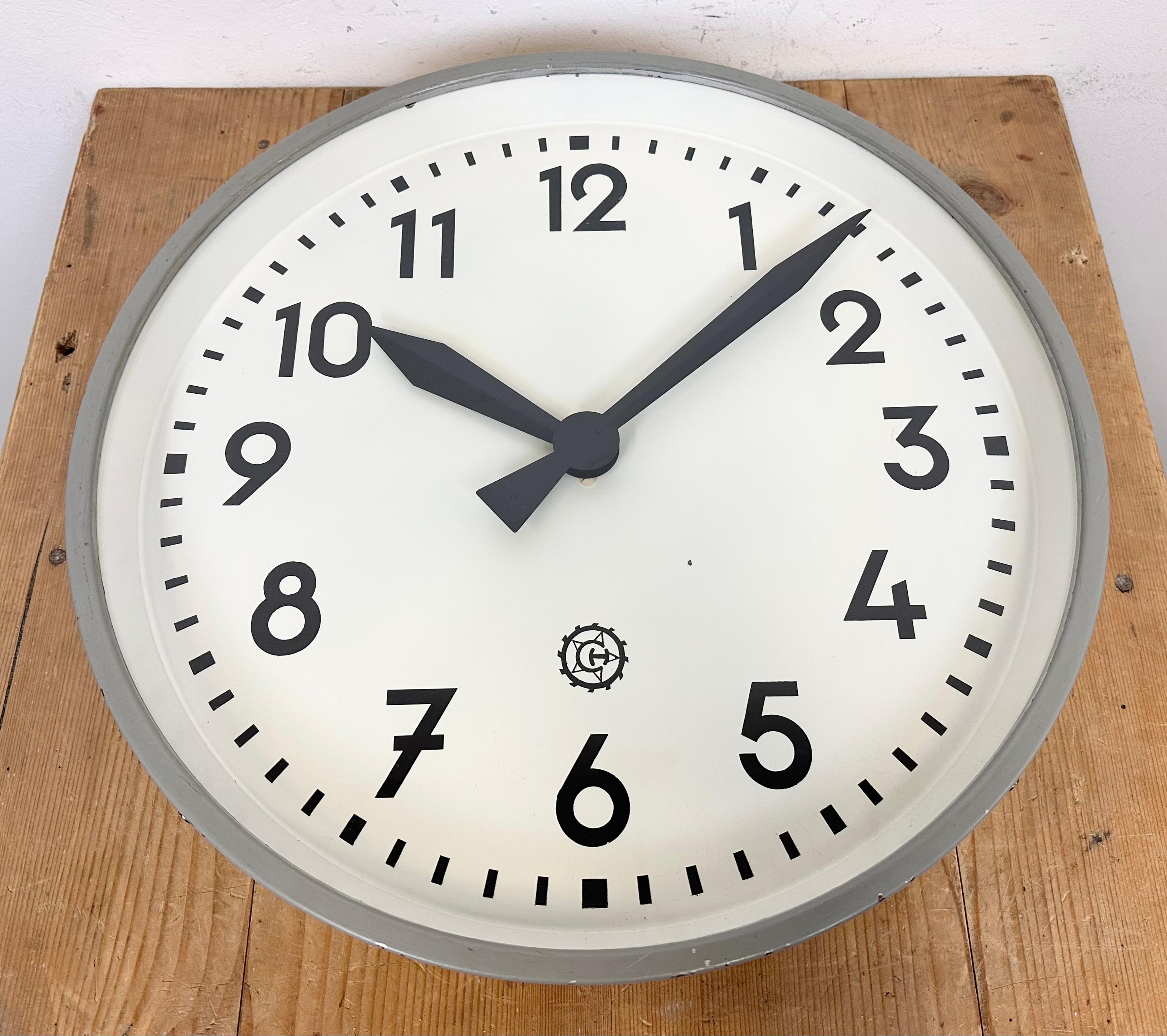 Large Grey Industrial Factory Wall Clock from Chronotechna, 1950s 4