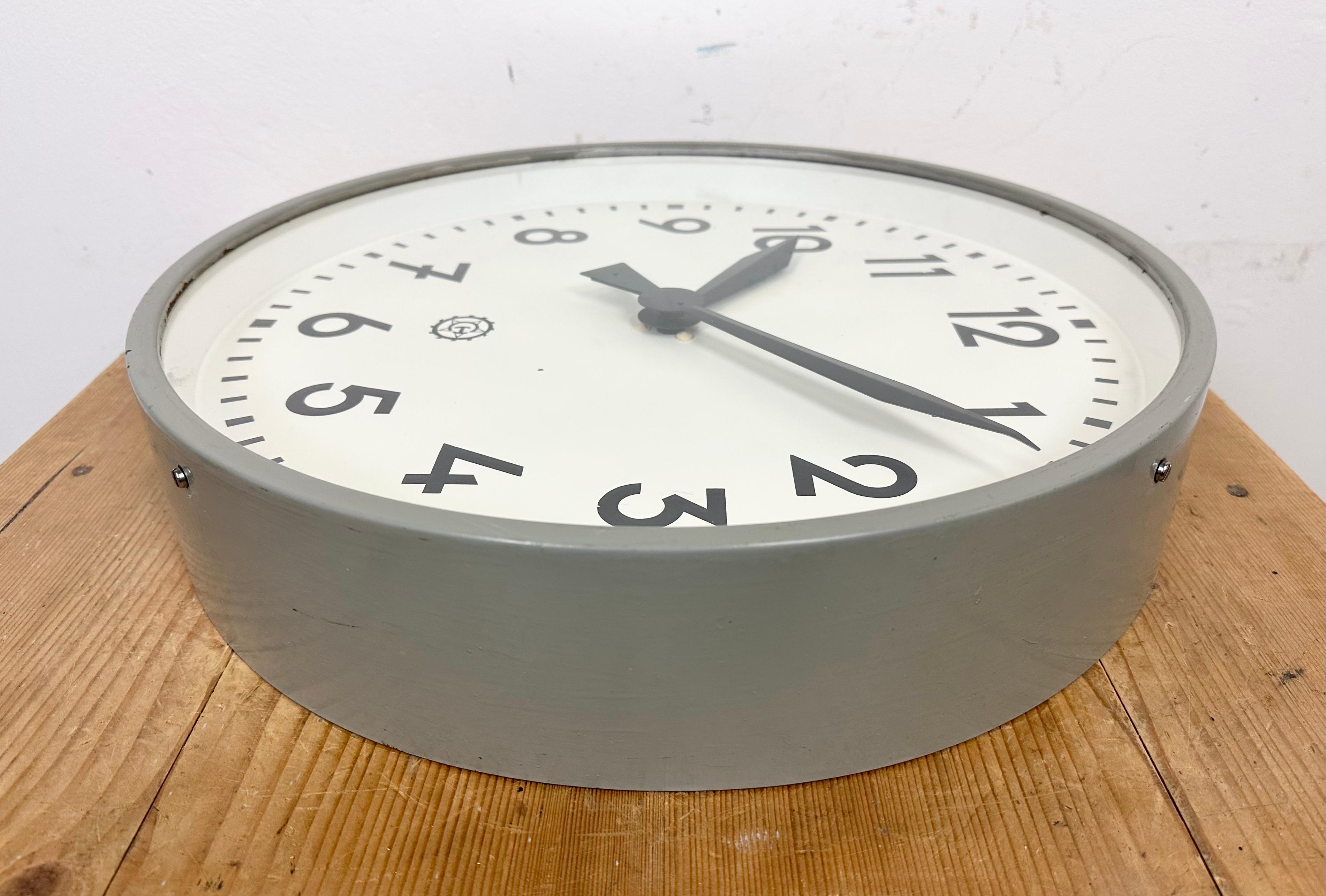 Large Grey Industrial Factory Wall Clock from Chronotechna, 1950s 5