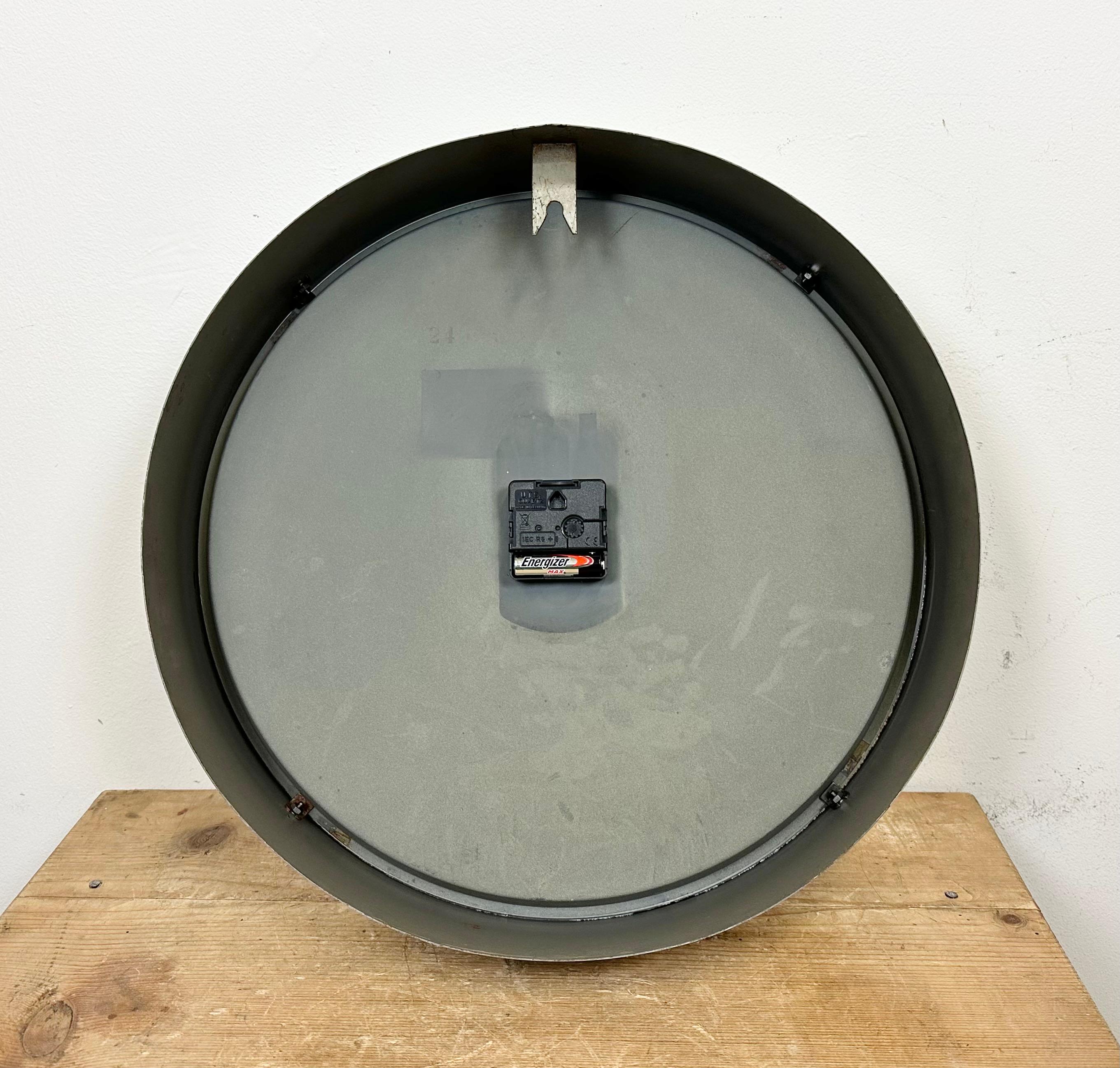 Large Grey Industrial Factory Wall Clock from Chronotechna, 1950s 10