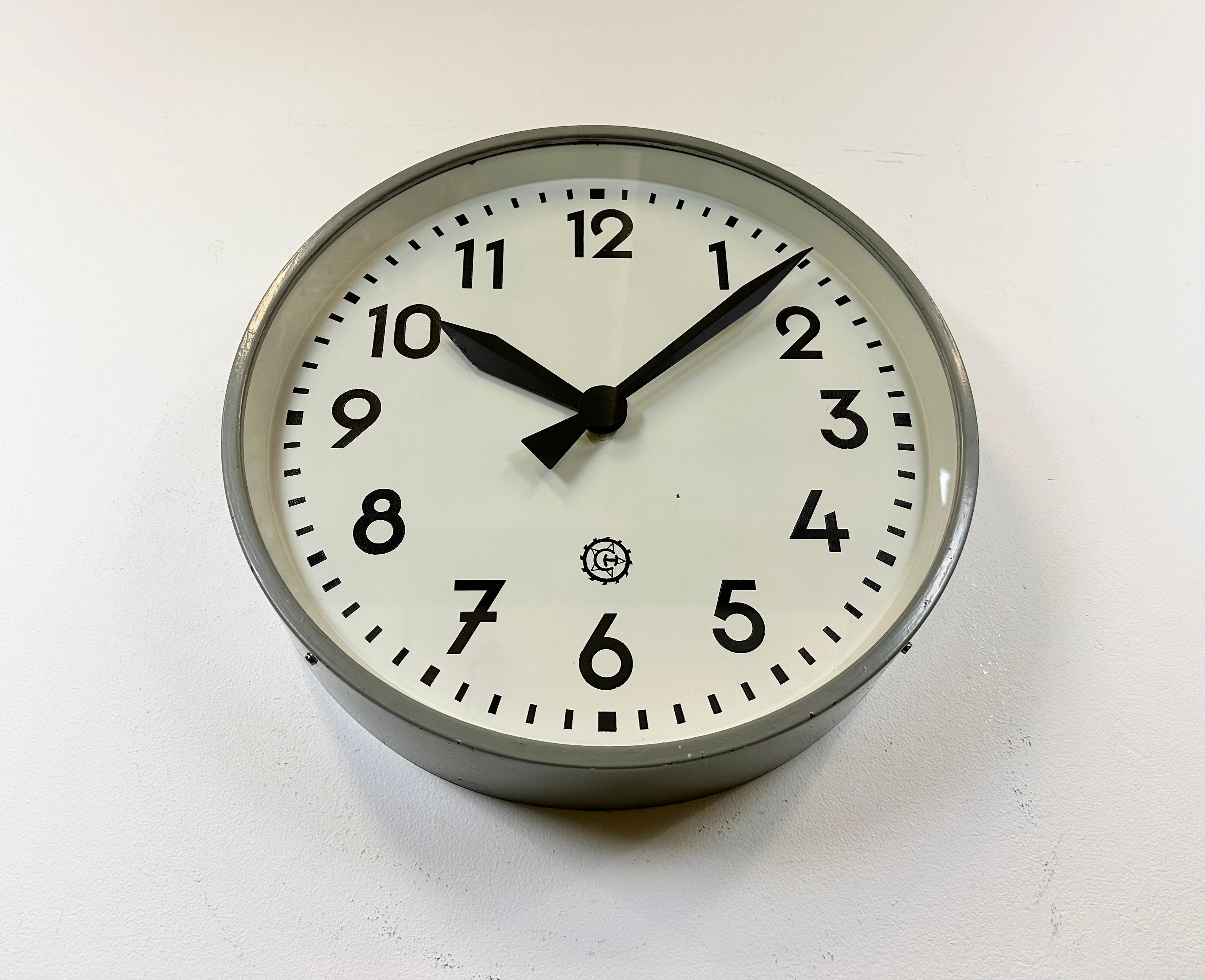 Glass Large Grey Industrial Factory Wall Clock from Chronotechna, 1950s