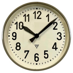 Large Grey Industrial Factory Wall Clock from Pragotron, 1950s
