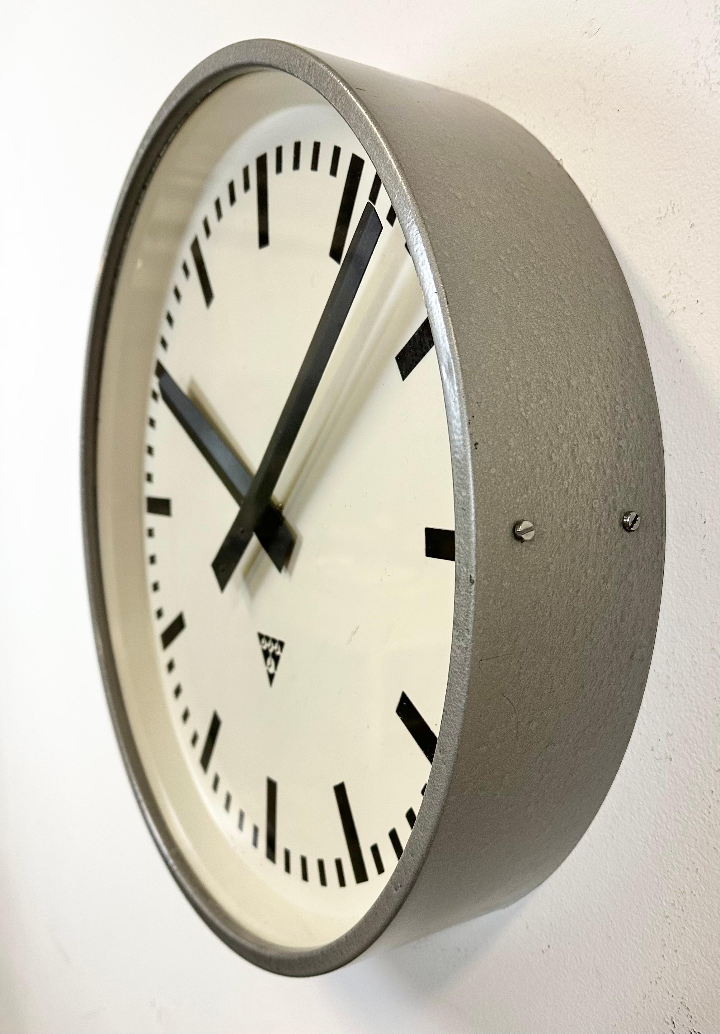 Large Grey Industrial Factory Wall Clock from Pragotron, 1960s 1