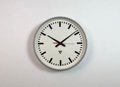 Large Grey Industrial Factory Wall Clock from Pragotron, 1960s