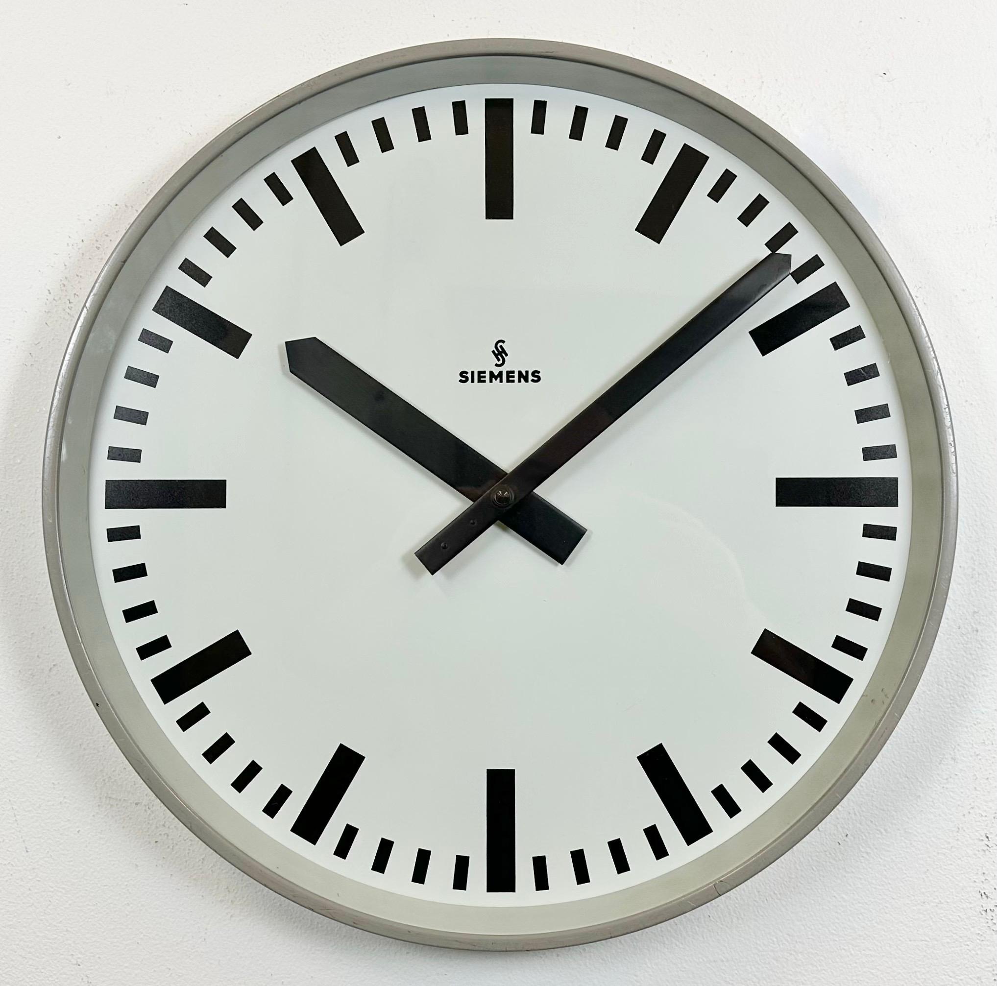 German Large Grey Industrial Factory Wall Clock from Siemens, 1970s