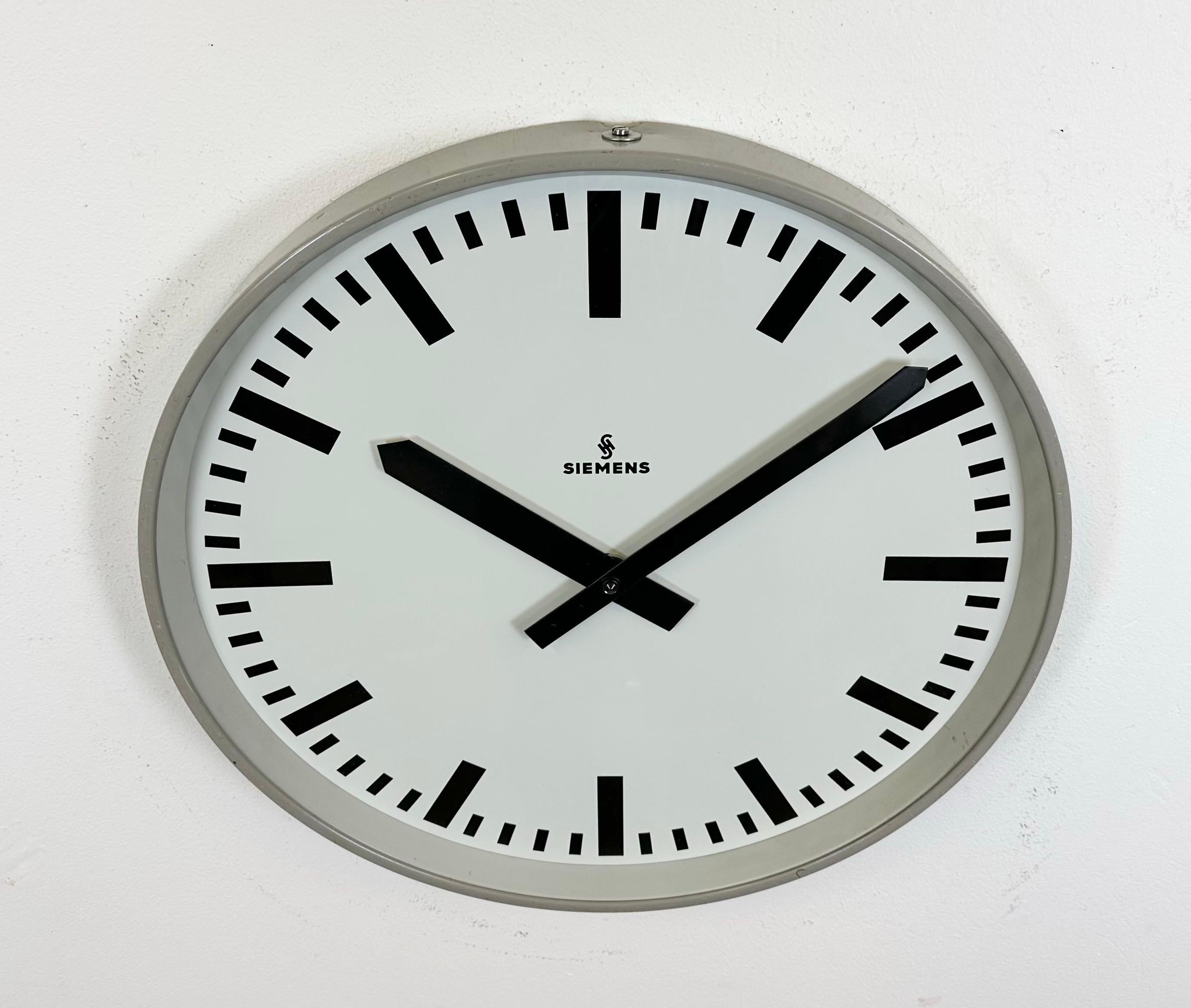 Glass Large Grey Industrial Factory Wall Clock from Siemens, 1970s