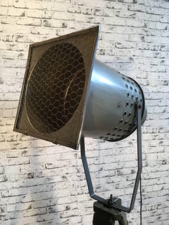 Large Grey Industrial Spotlight on Wooden Tripod