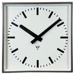 Used Large Grey Industrial Square Wall Clock from Pragotron, 1970s