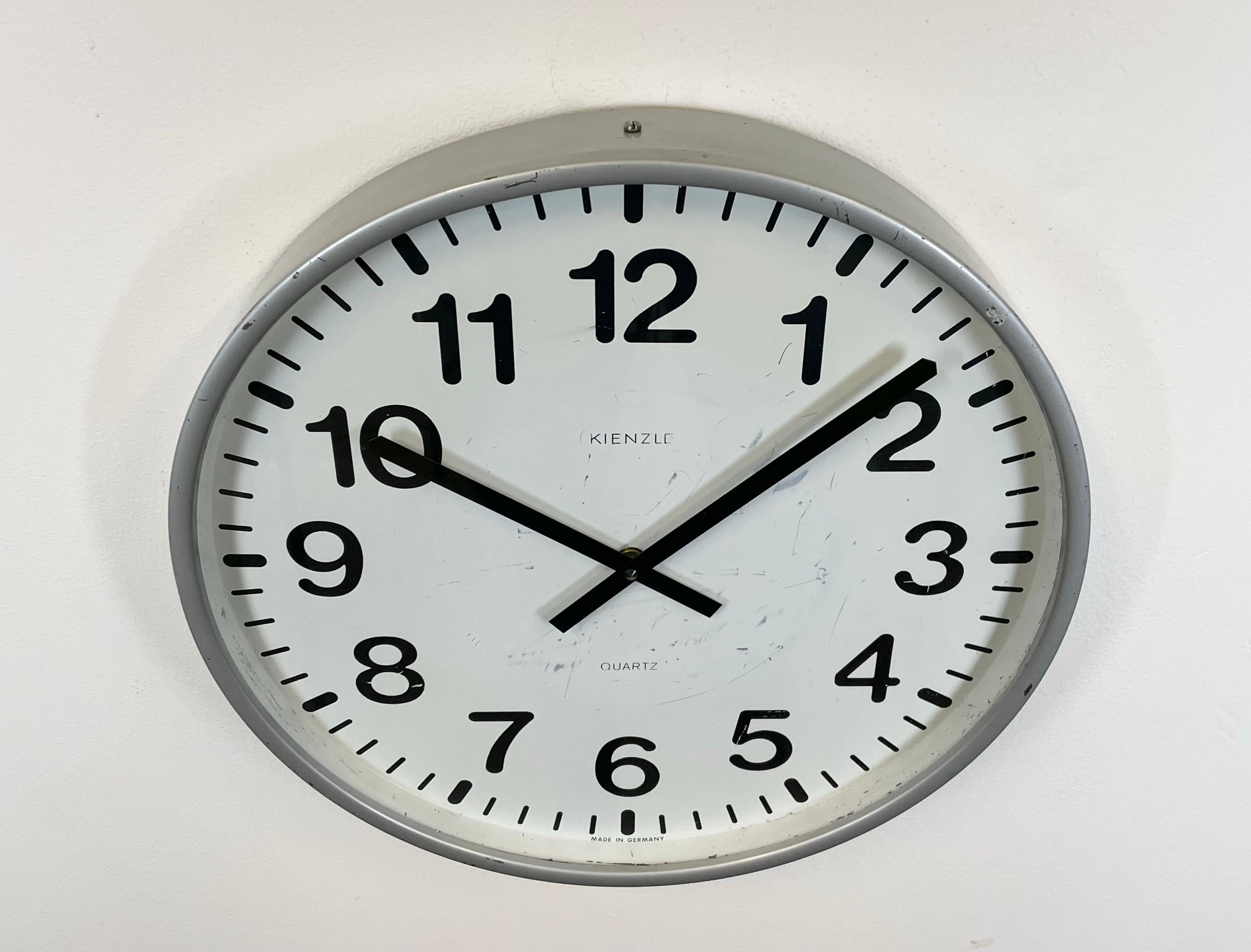 Glass Large Grey Industrial Wall Clock from Kienzle, 1980s