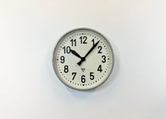 Large Grey Industrial Wall Clock from Pragotron, 1960s