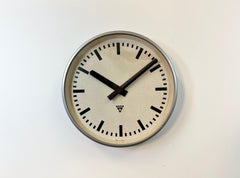 Large Grey Industrial Wall Clock from Pragotron, 1960s