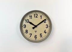 Large Grey Industrial Wall Clock from Pragotron, 1960s