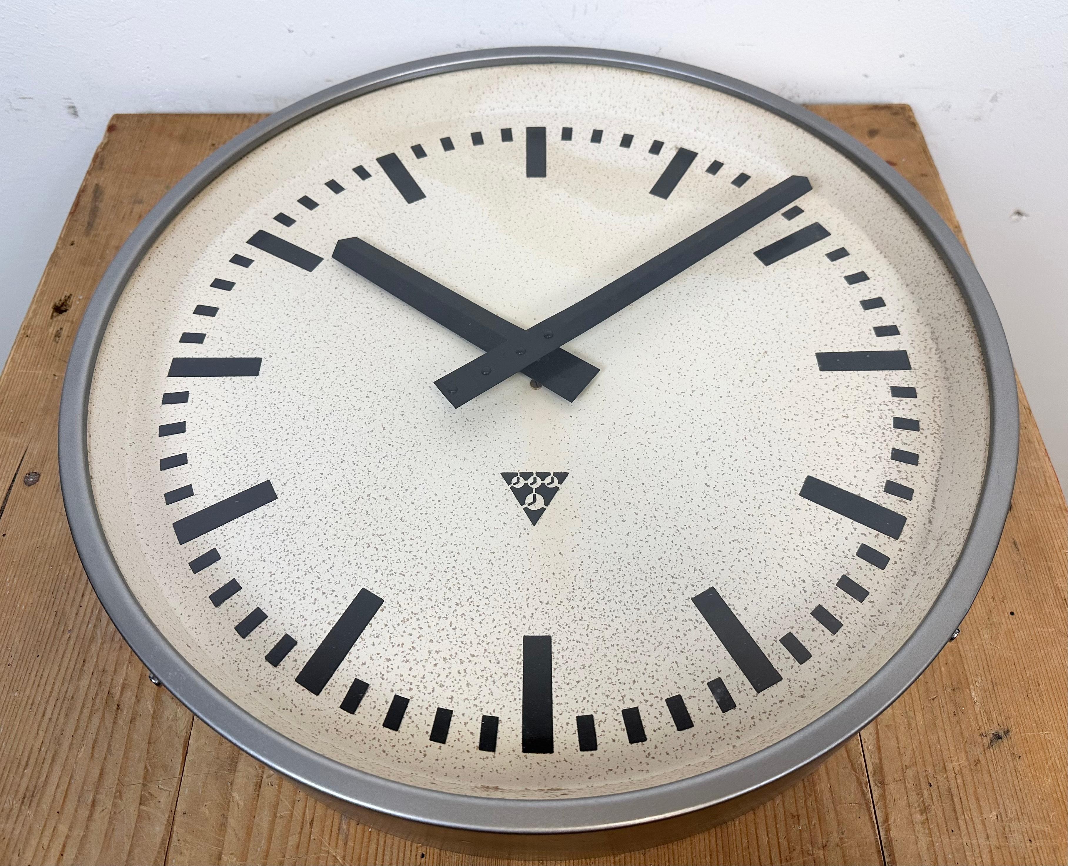 Mid-20th Century Large Grey Industrial Wall Clock from Pragotron, 1960s For Sale