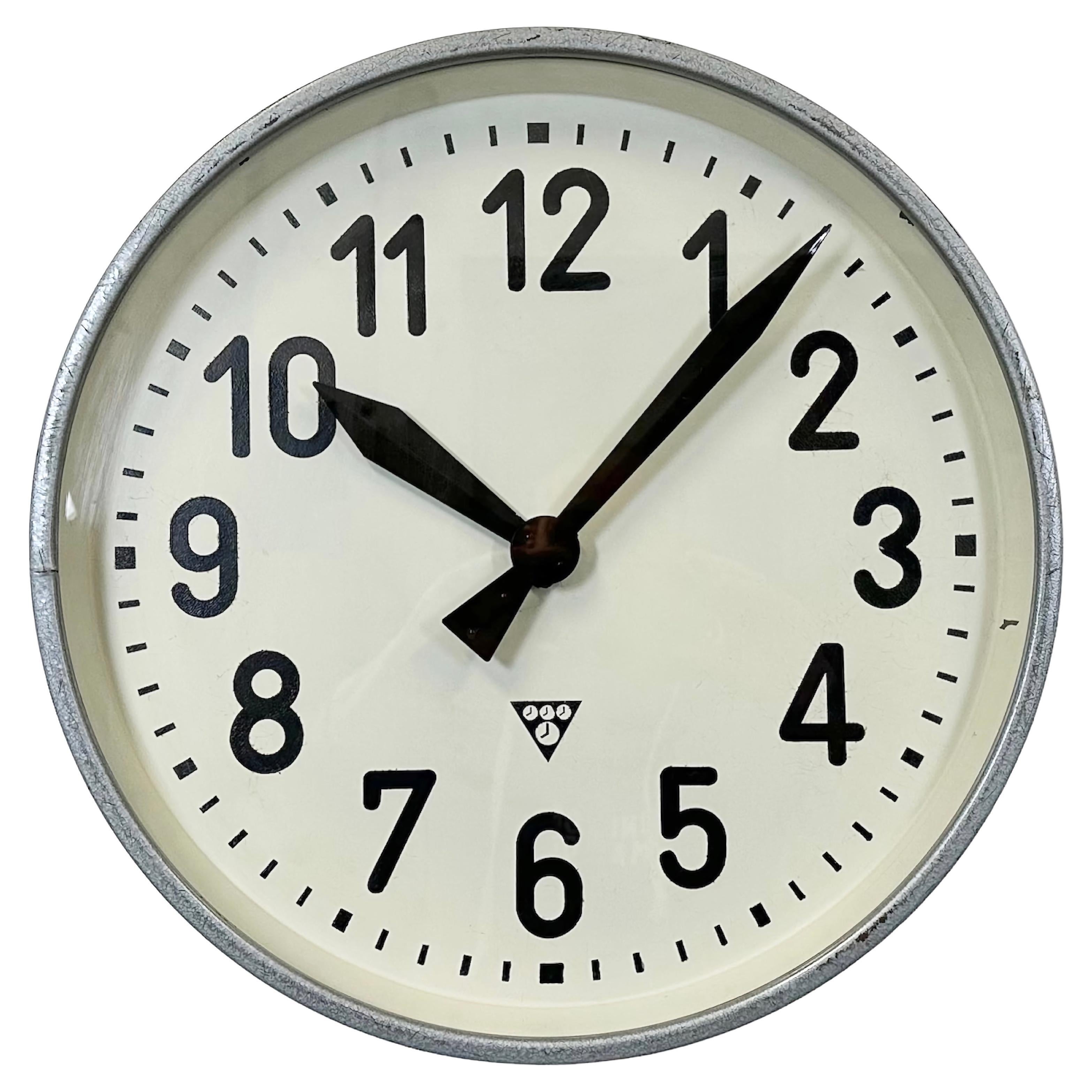 Grey Industrial Factory Wall Clock from Pragotron, 1960s at 1stDibs